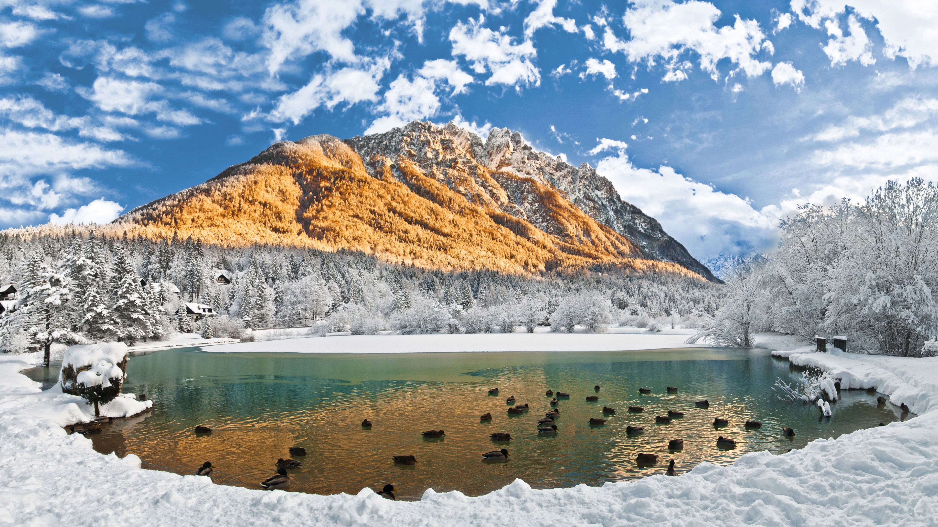 beauty in nature, formation, cloud - sky, scenics - nature, winter, 4K, gora, turquoise colored, cold temperature, no people, lake, photography, sky, reflection, HD Wallpaper