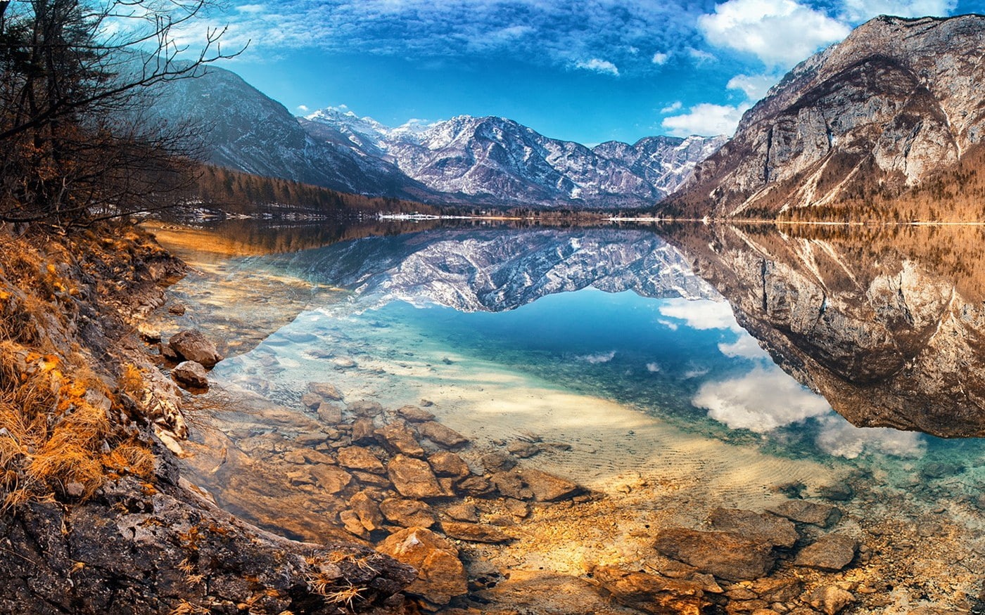 mountains, environment, tranquility, lake, reflection, winter, no people, scenics - nature, snowcapped mountain, mountain range, idyllic, snowy peak, 720P, HD Wallpaper