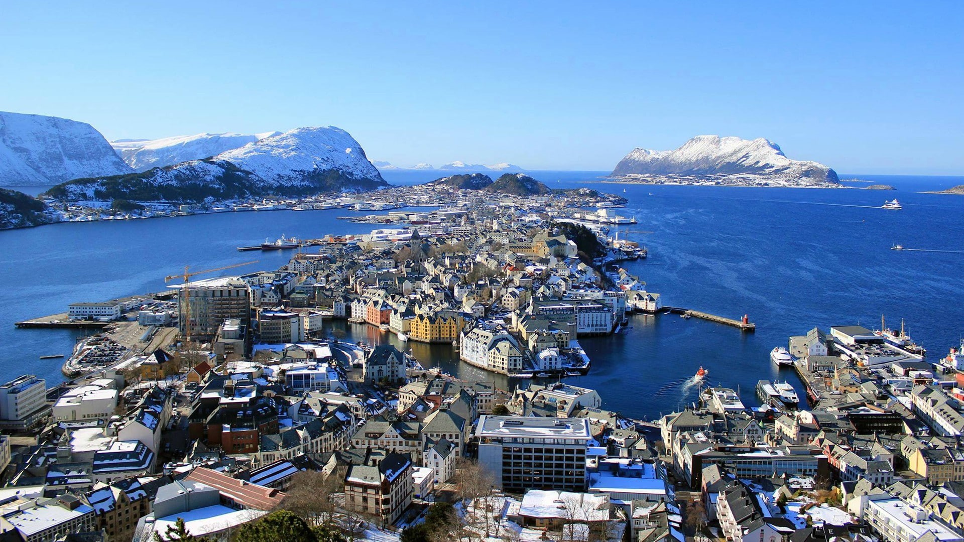Norway, Ålesund, city, 1080P, cityscape, sea, town, HD Wallpaper