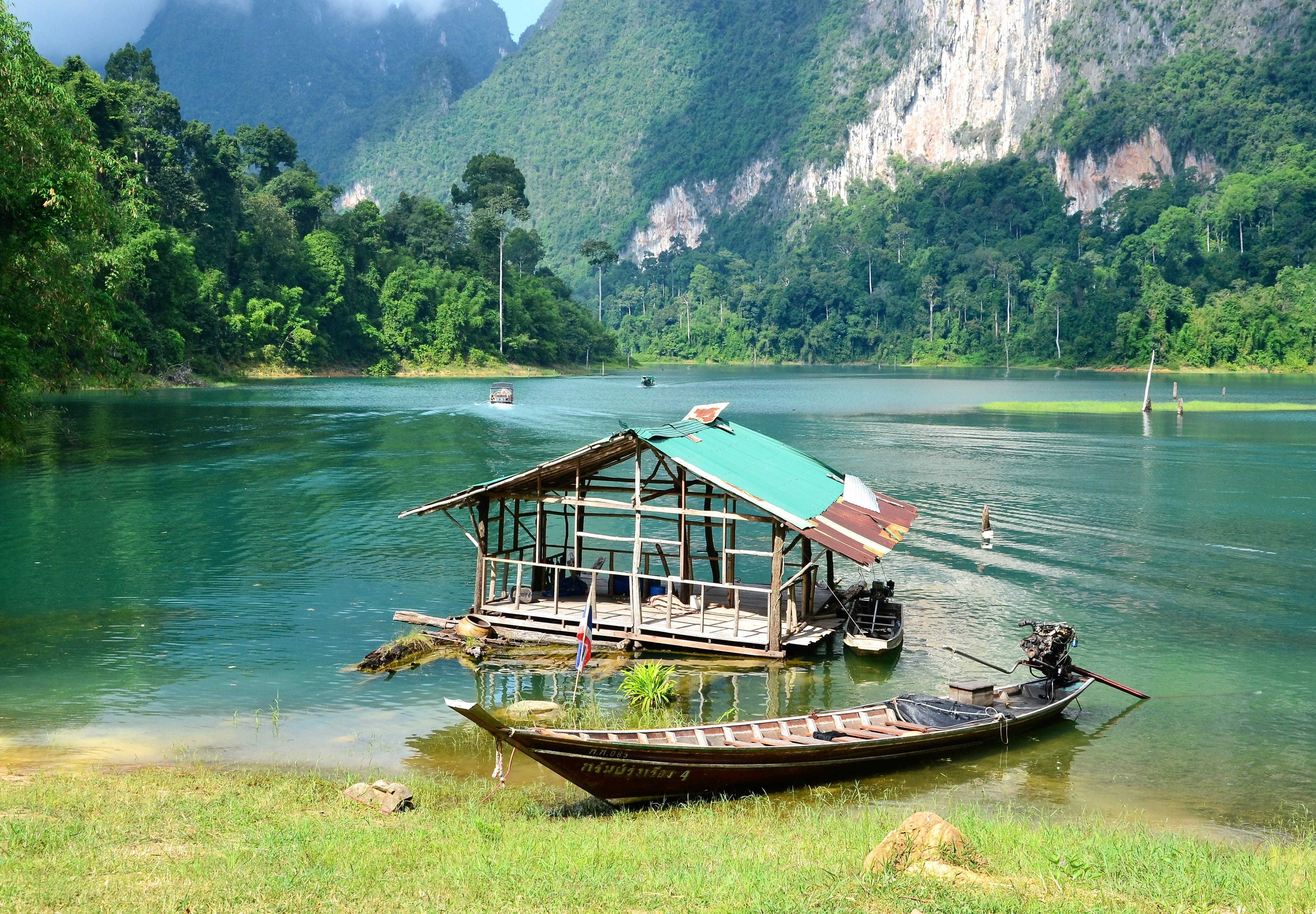 tranquil Scene, tourism, floating house, travel Destinations, landscape, reflection, travel, brown, scenics - nature, rainforest, transportation, river, HD Wallpaper