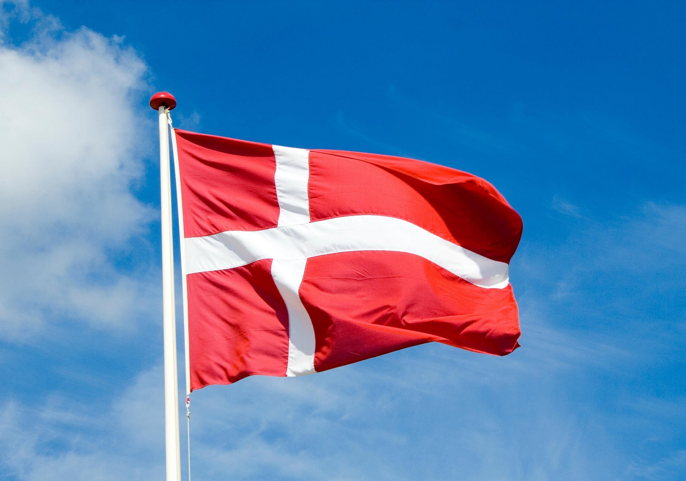 flag, cross, day, country, flying, heritage, national, blue, banner, wind, environment, symbol, danish, maple leaf, clouds, national icon, no people, white color, HD Wallpaper