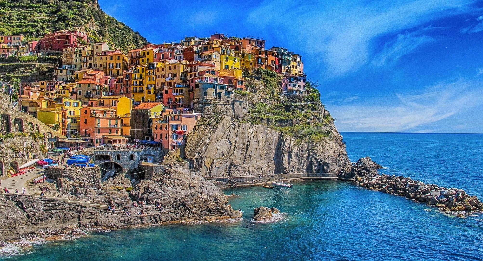1080P, outdoors, travel destinations, Italy, nature, Cinque Terre, beach, vacation, travel, beauty in nature, solid, scenics - nature, rock, horizon over water, HD Wallpaper