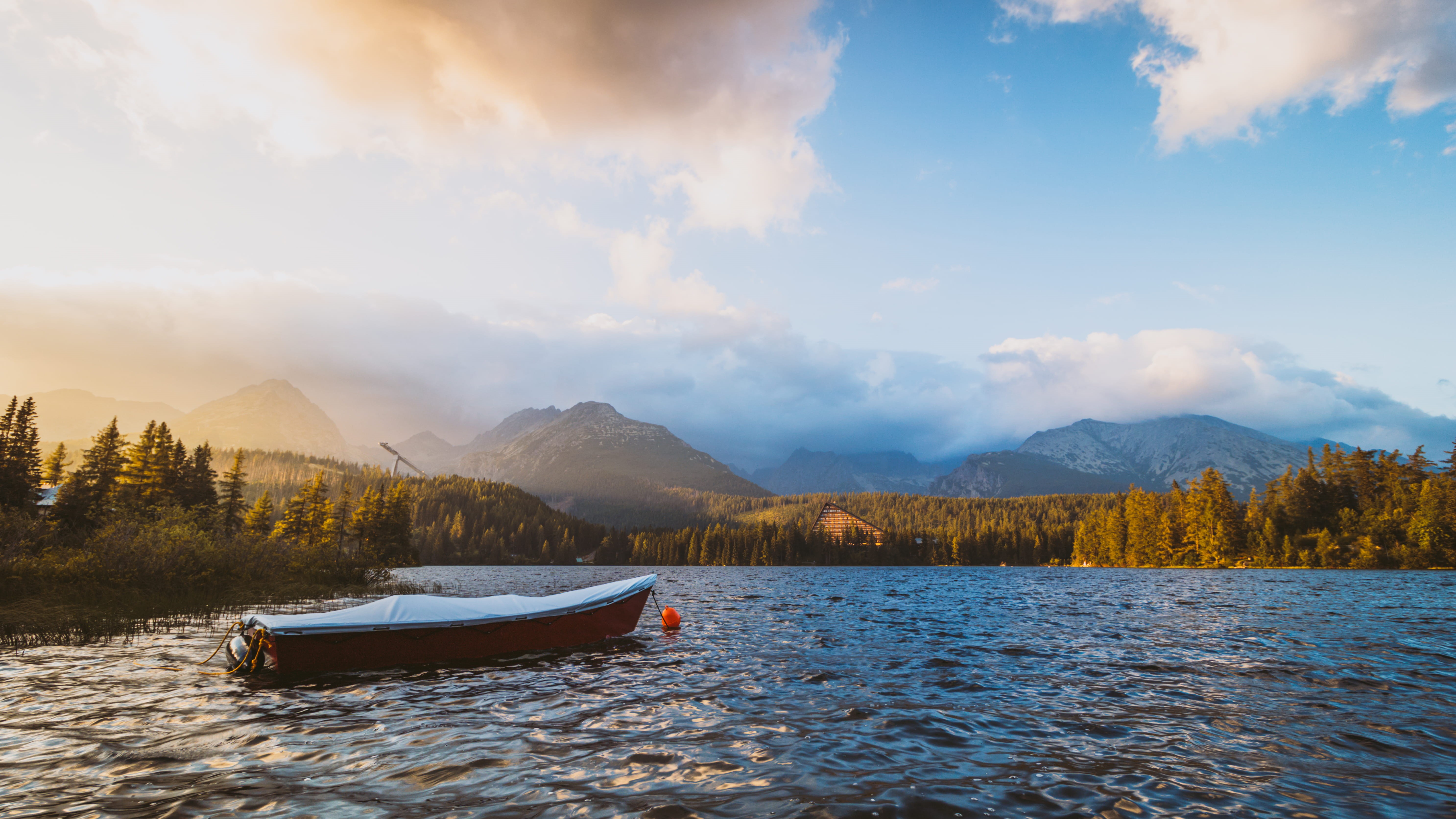clouds, 5K, watercraft, vessel, nature, white, canoe, beauty in nature, day, mountain range, cloud - sky, tranquil scene, mode of transportation, no people, HD Wallpaper
