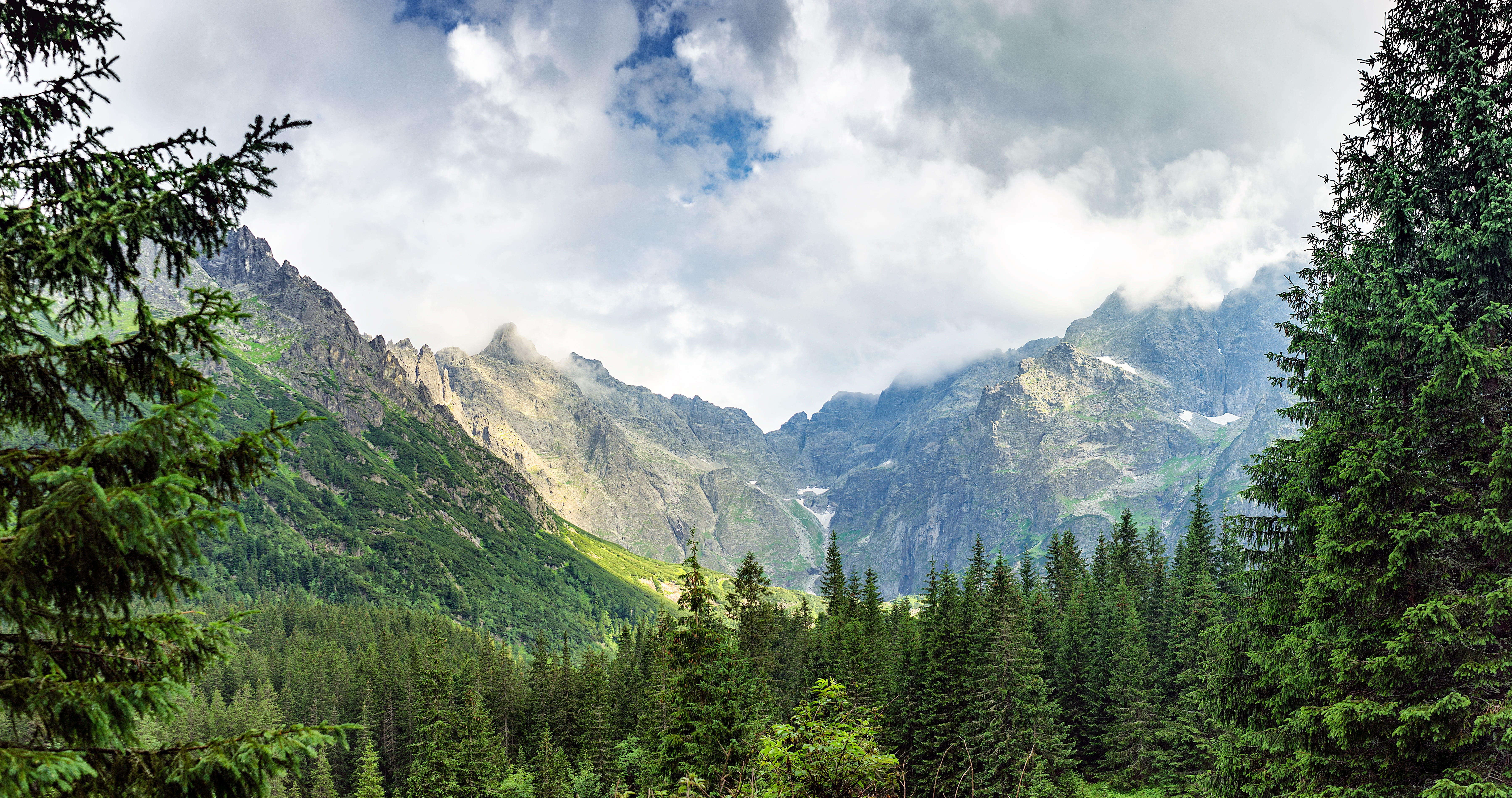path, top, pano, beauty in nature, rock, scene, poland, idyllic, calm, karpaty, landscape, distance, travel, extreme, mountains, scenery, clouds, green color, HD Wallpaper