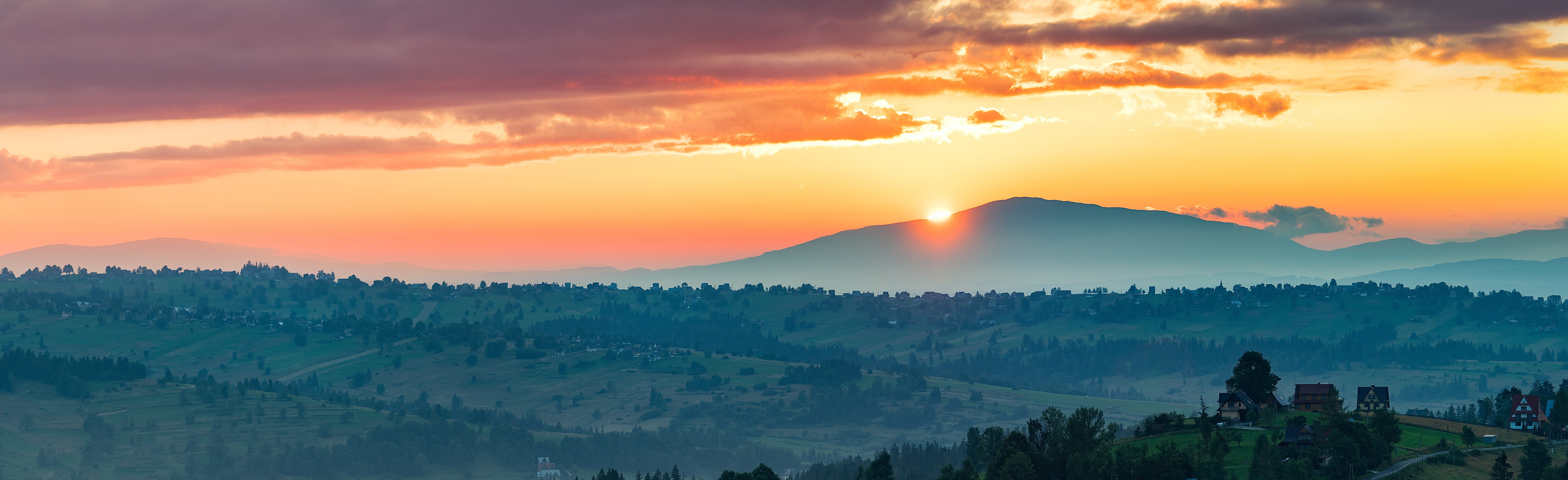 vibrant, cloud - sky, sundown, peaceful, countryside, nature, clouds, summer, tatra, field, calm, blue, europe, aerial, cityscape, hills, vacation, dramatic sky, HD Wallpaper
