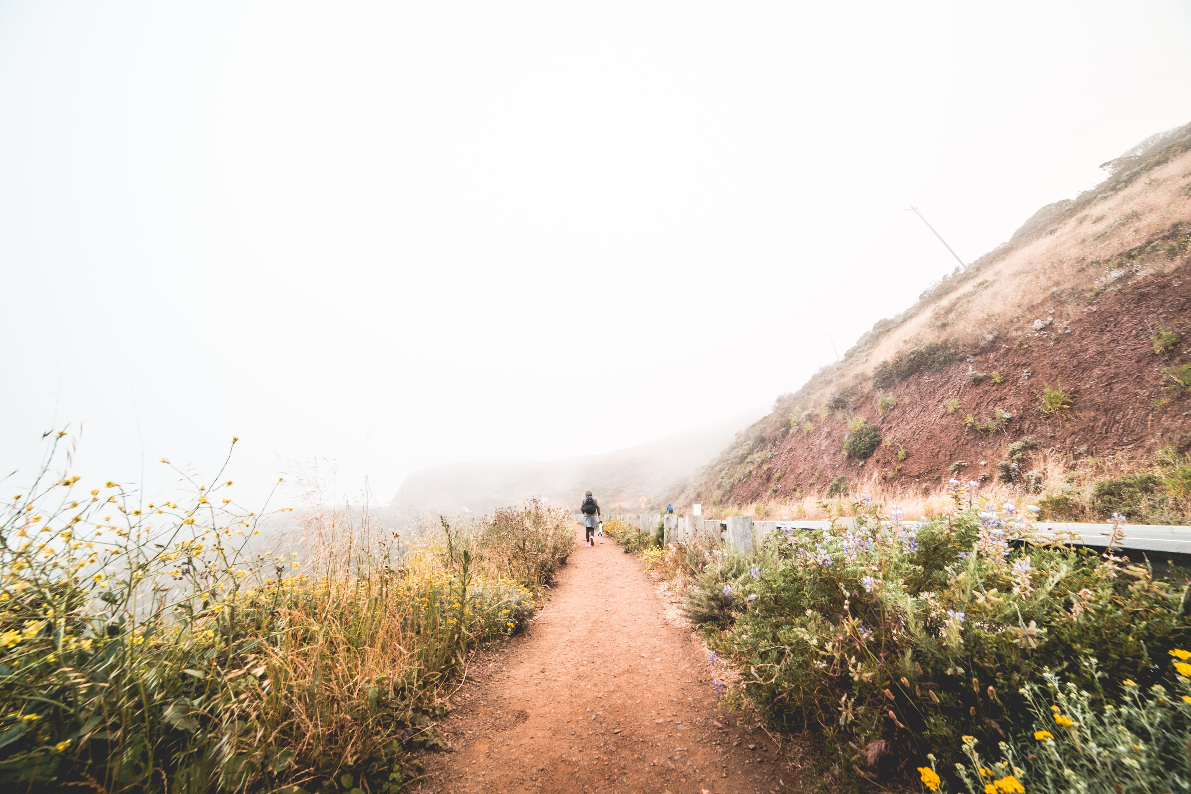 young, non-urban scene, sport, sporty, the way forward, rural Scene, road, scenics - nature, alone, people, landscape, footpath, sky, outdoors, mountain, HD Wallpaper