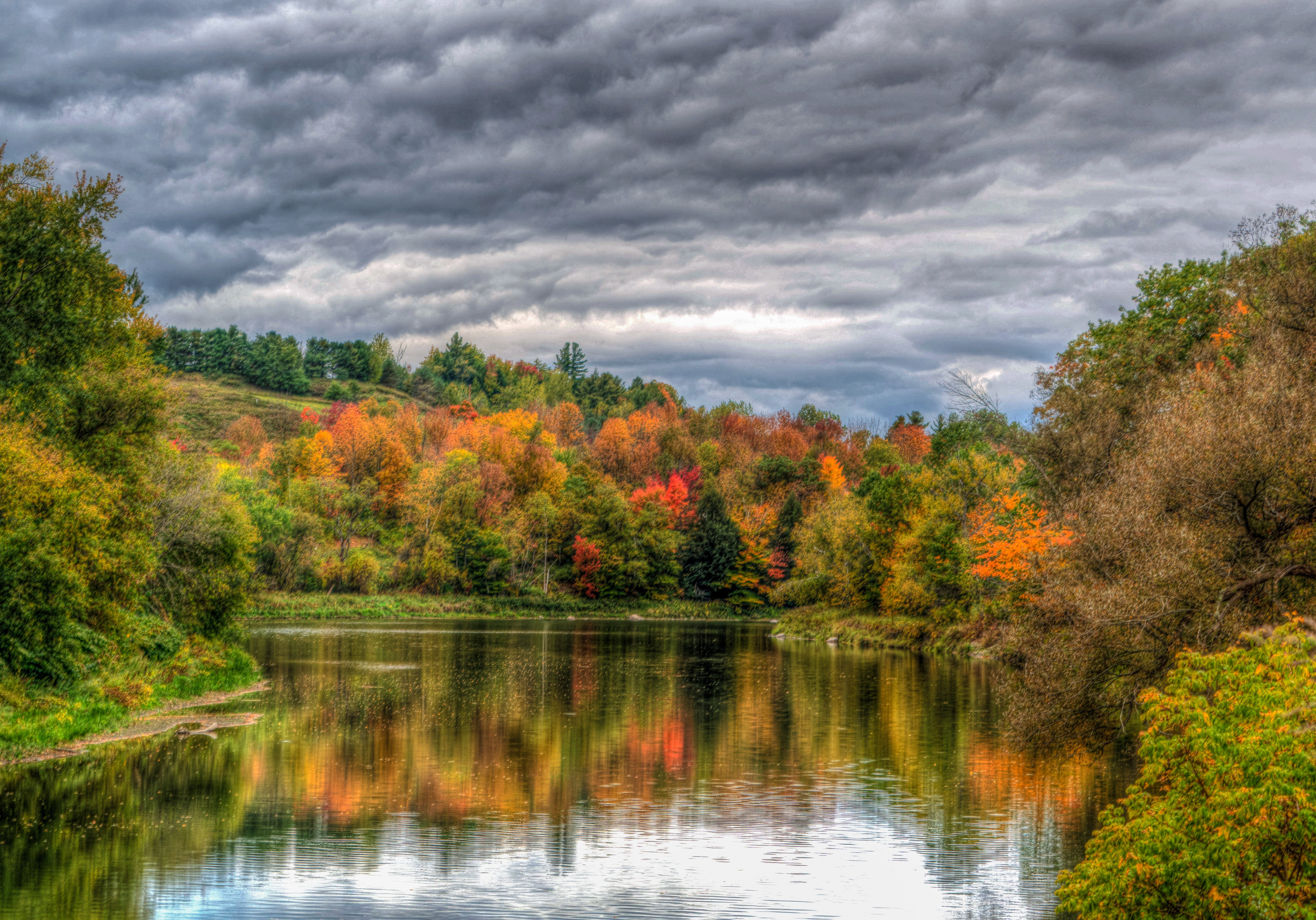 color, vermont, nature, water, waterfront, outdoor, autumn, non-urban scene, tranquility, sky, scenics - nature, clouds, plant, growth, trees, lake, surrounded, HD Wallpaper
