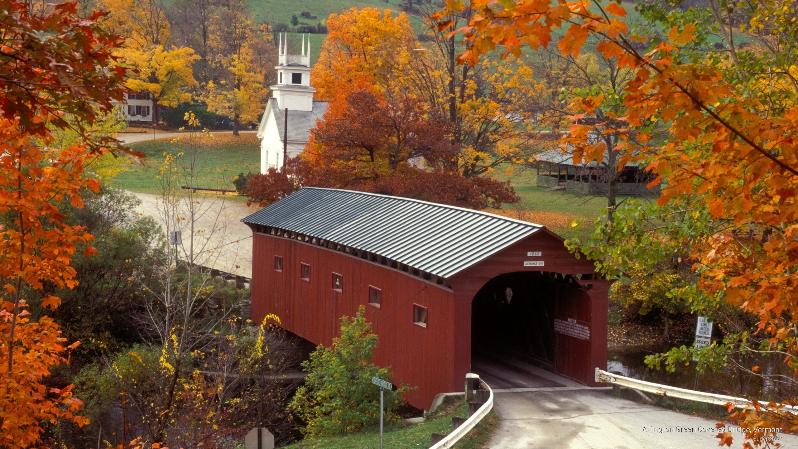 covered, vermont, Fall, green, bridge, 2K, arlington, HD Wallpaper