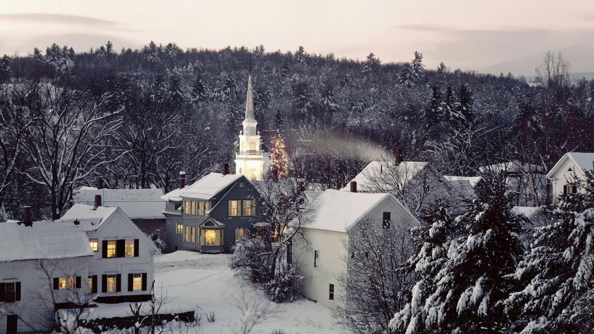1080P, home, architecture, house, cold temperature, outdoors, spire, building, united states, winter, building exterior, snow, village, snowing, covering, HD Wallpaper