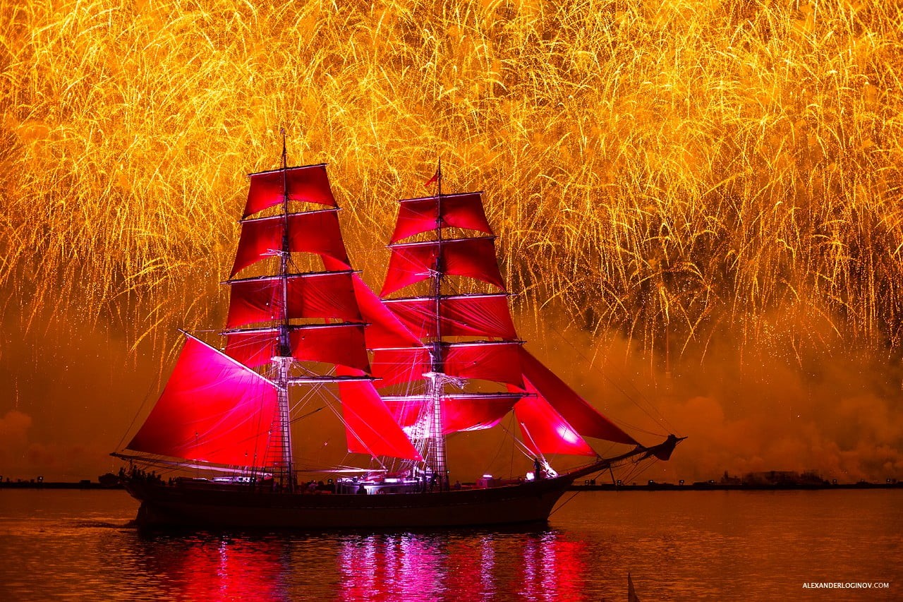 rowboat, red, transportation, boat, mode of transportation, clipper, water, tranquility, plant, waterfront, reflection, no people, sailing ship, fireworks, HD Wallpaper