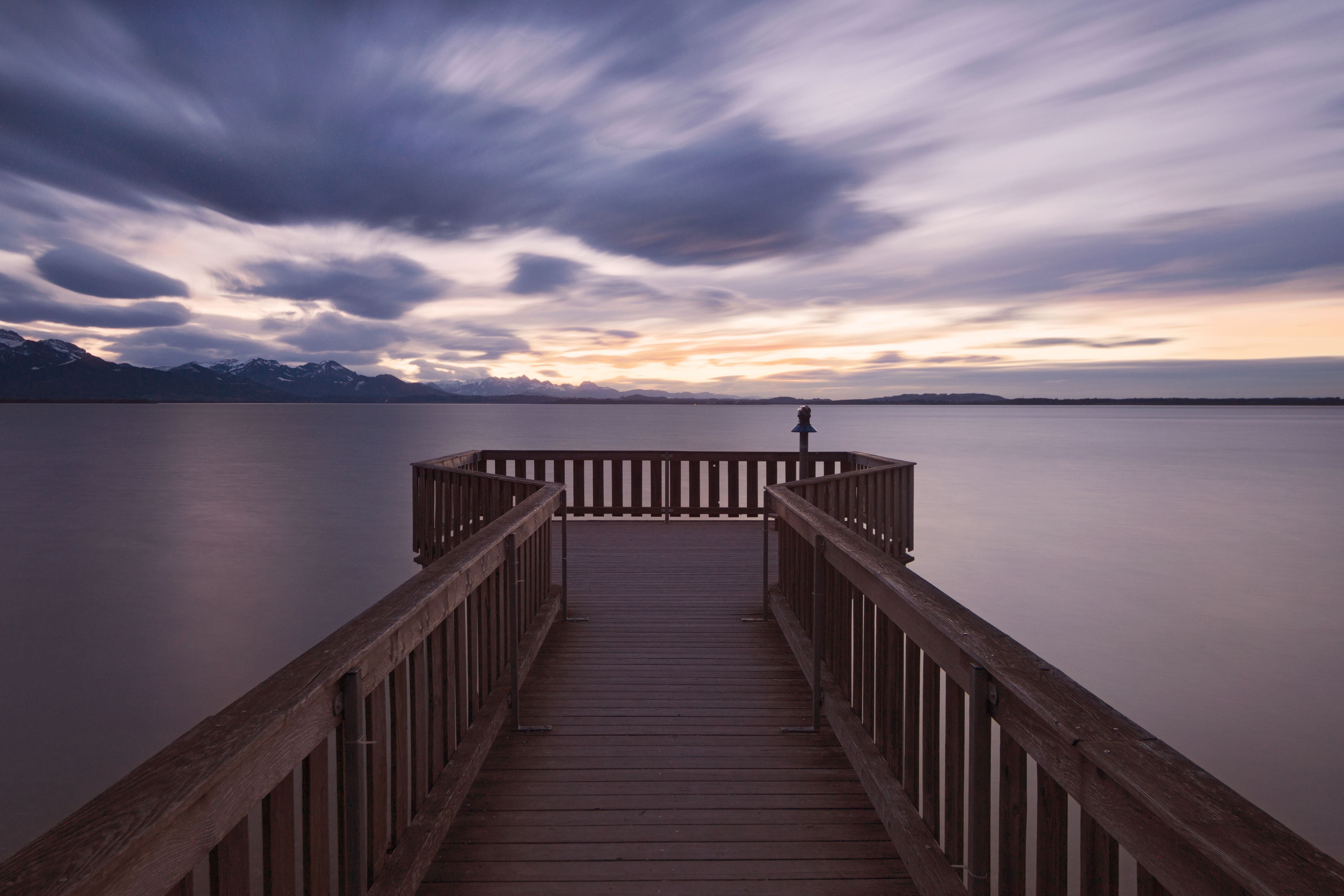 Steg, Faded, photography, Manfrotto, lee, docks, Oberbayern, 4K, ngc, view, clouds, Chiemgau, longexposure, stormy, Outdoor, evening, Chiemsee, Bavaria, HD Wallpaper