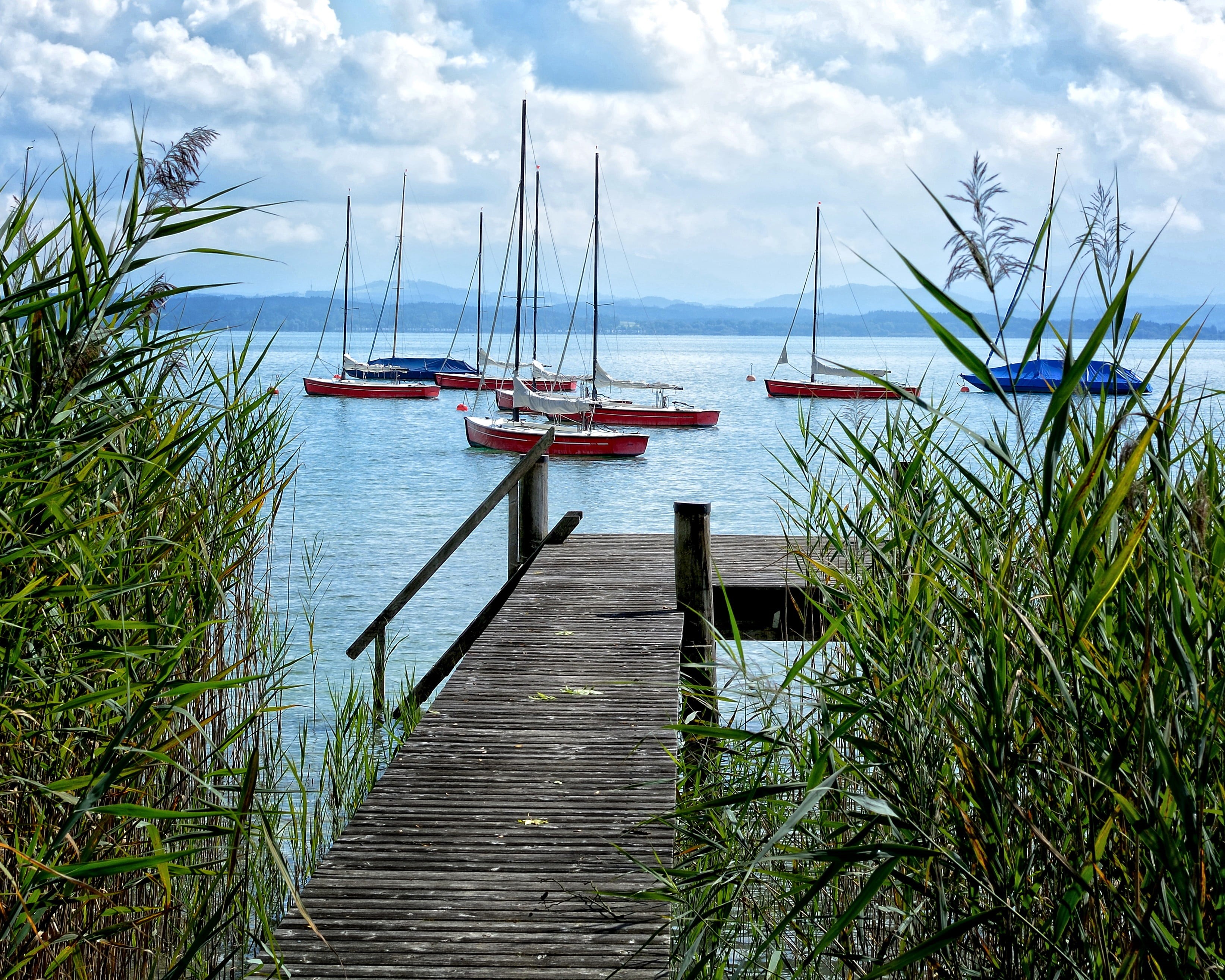 no people, nautical vessel, sea, waters, bavaria, mood, cloud - sky, nature, beauty in nature, outdoors, scenics - nature, tranquility, 2K, chiemsee, mode of transportation, HD Wallpaper