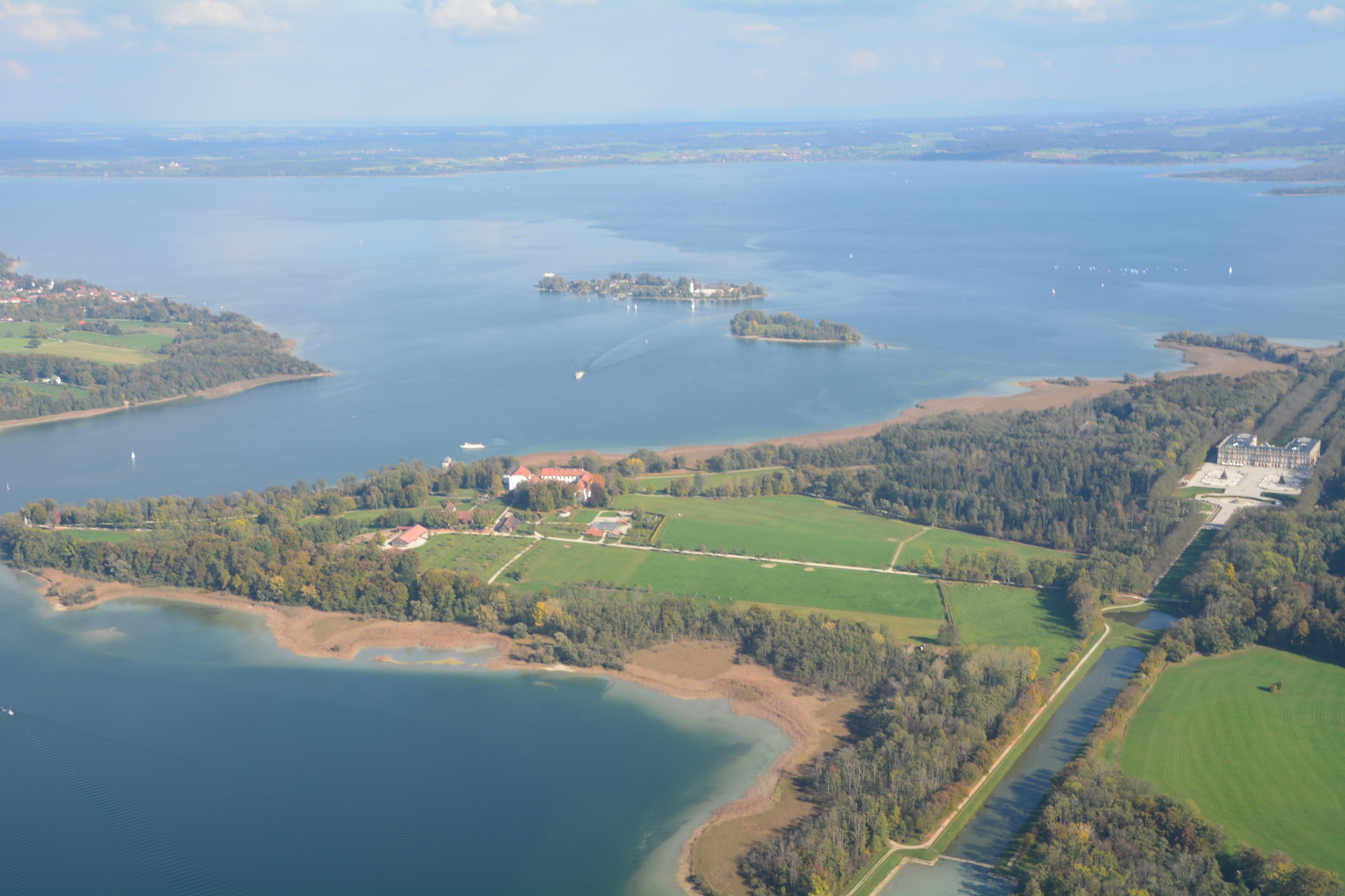 lake, aerial view, plant, idyllic, scenics - nature, nature, 5K, outdoors, ladies island, chiemsee, environment, high angle view, water, beauty in nature, HD Wallpaper