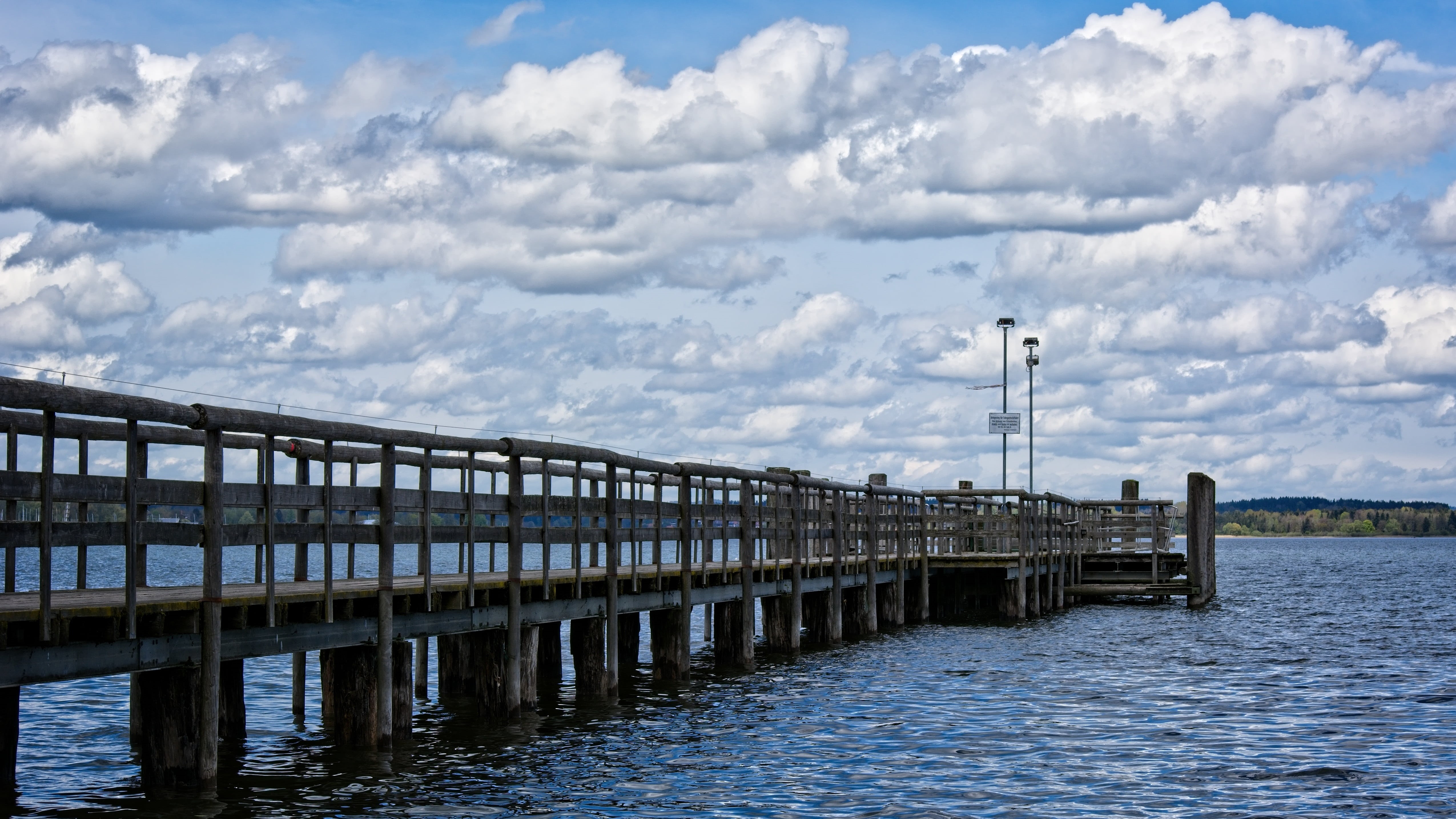 chiemsee, street, clouds, no people, wooden bridge, waterfront, day, dock, landscape, transportation, wooden posts, street light, lake, bridge - man made structure, HD Wallpaper