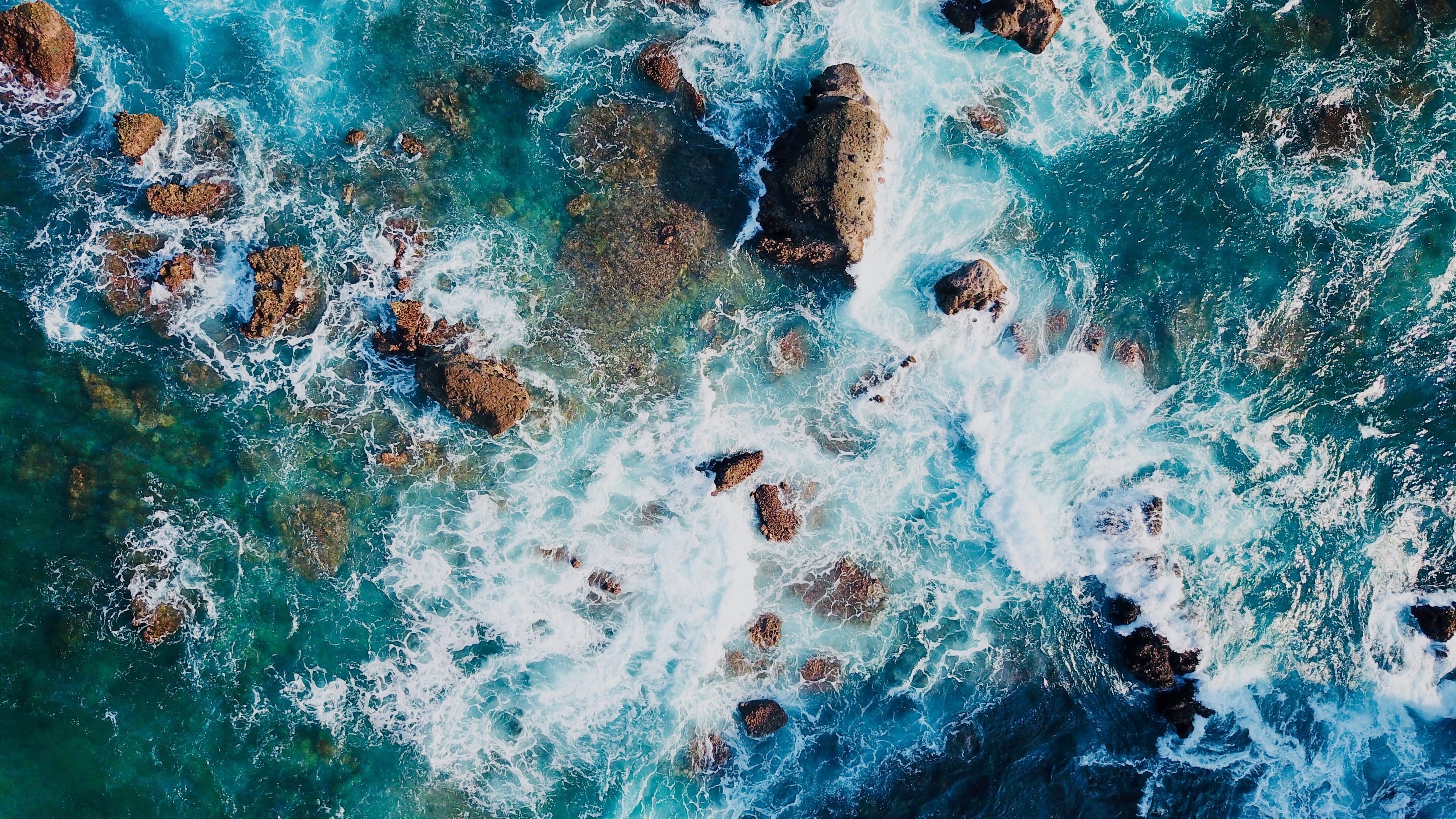 outdoors, rocks, close-up, motion, winter, body of water, beauty in nature, cold temperature, birds eye view, blue, 4K, no people, frozen, food and drink, HD Wallpaper