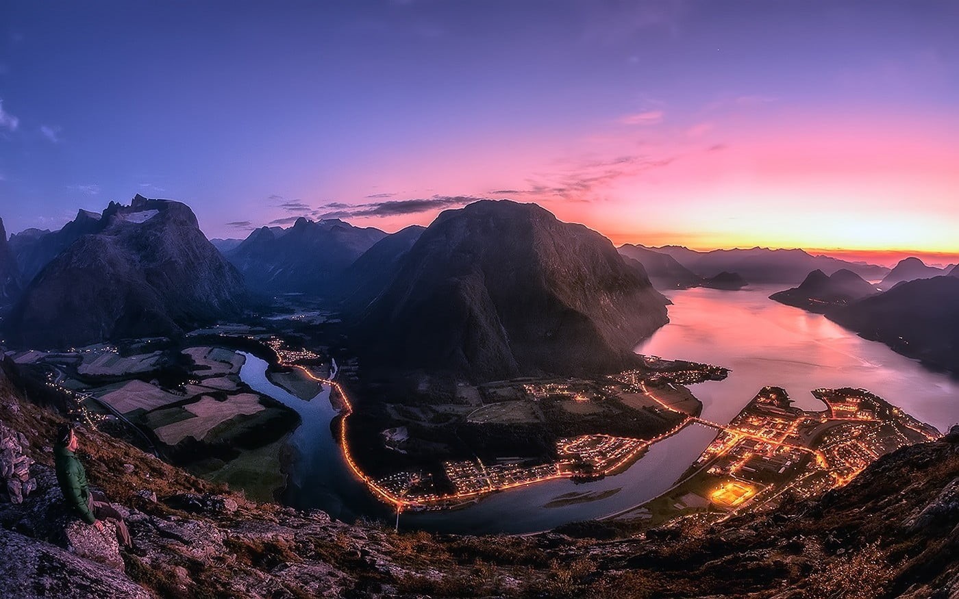 mountain range, body, 720P, tourism, photography, europe, cloud - sky, no people, panoramic, reflection, hill, blue, river, cityscape, summer, formation, HD Wallpaper