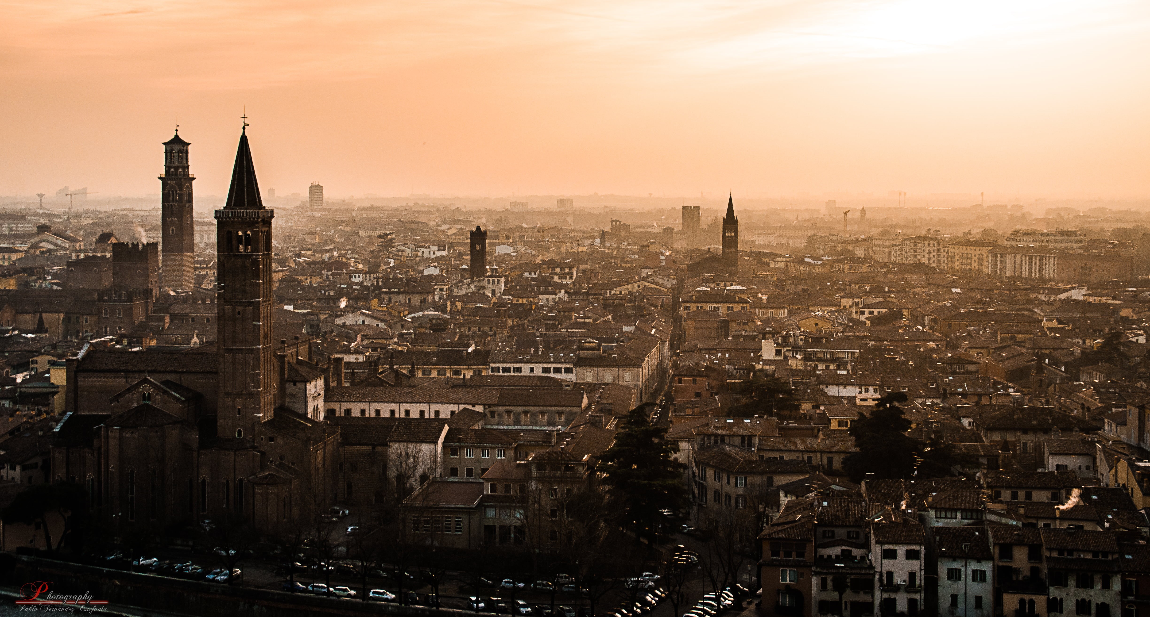 panorama, urban Skyline, love  story, landscape, high  resolution, amanecer, sunrise, tower, imagen, photoshop, photography, Verde, skyline, 4K, verona, HD Wallpaper
