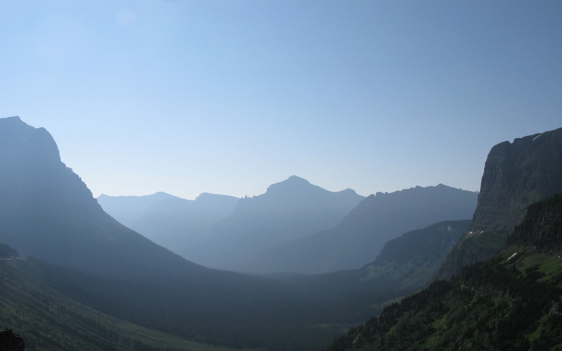 Glacier National Park, day, no people, mountains, mountain peak, mountain range, non-urban scene, photo, clear sky, nature, areal, idyllic, tree, valley, HD Wallpaper