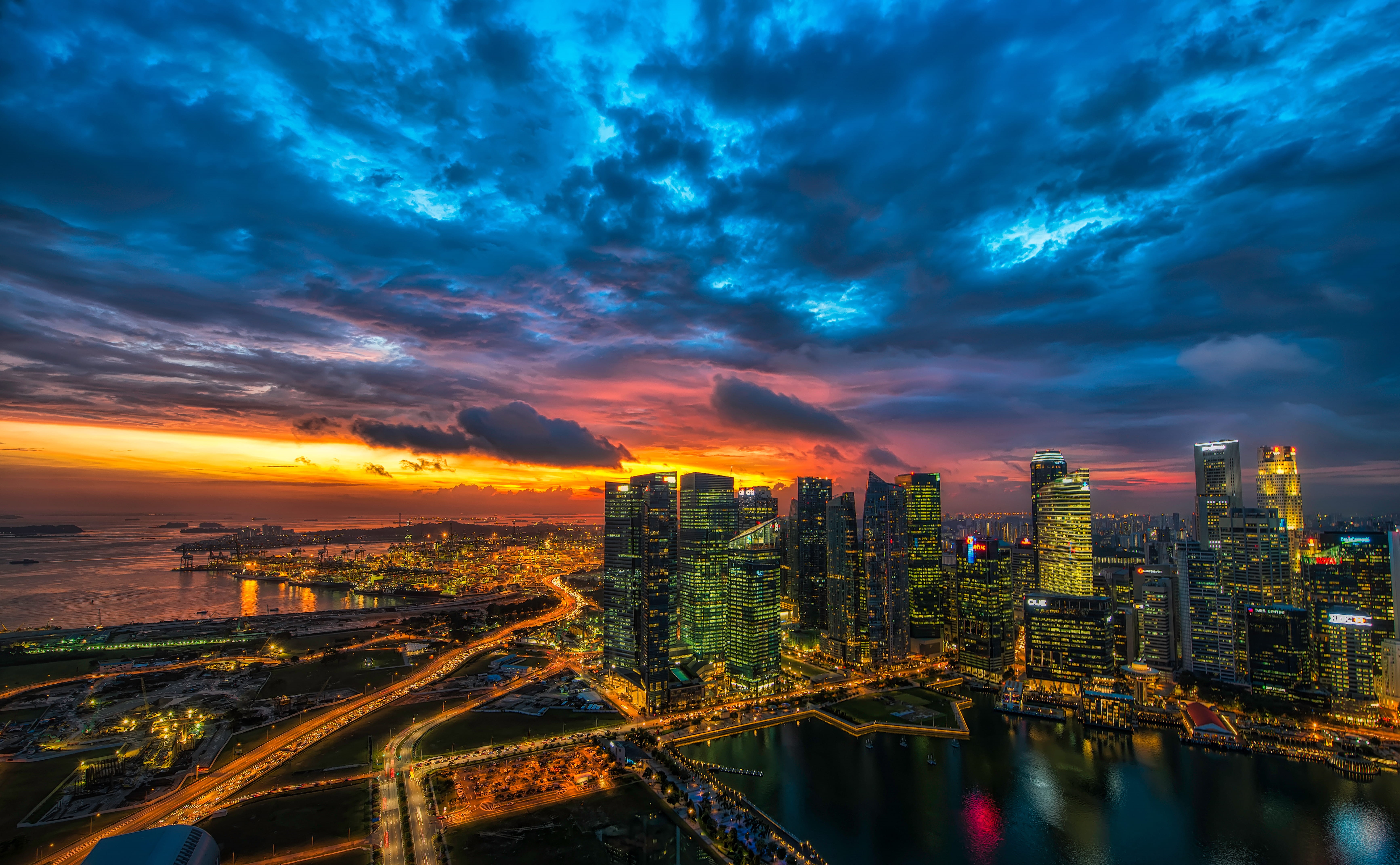 golden, nature, sky, high, building, angle, city high, areal, tower, high rise building, sunset, no people, cityscape, downtown District, lighted, urban Skyline, HD Wallpaper