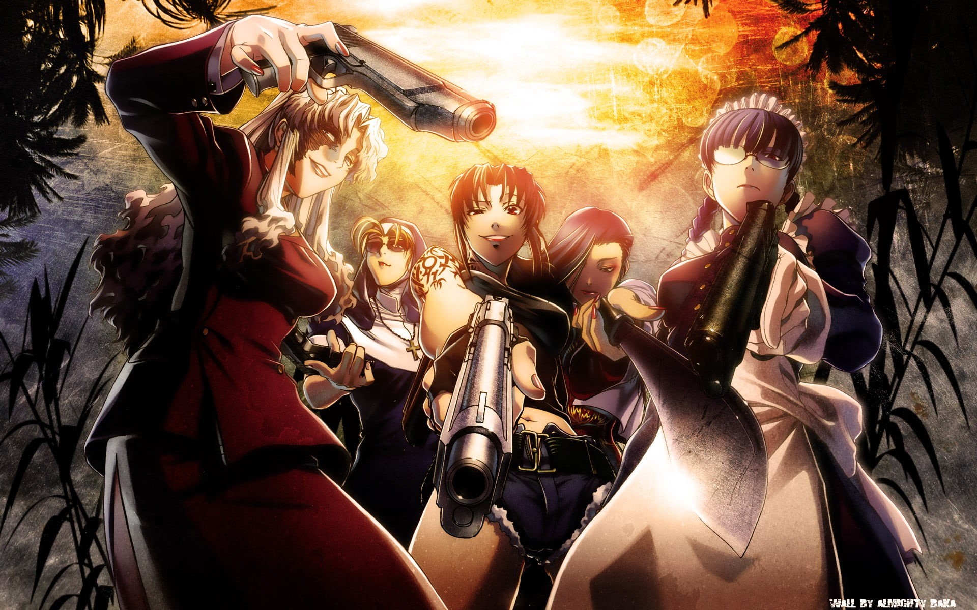 anime girls, human representation, Shenhua, horror, fear, gun, arts culture and entertainment, anime, mask, Revy, art and craft, Eda, representation, festival, HD Wallpaper