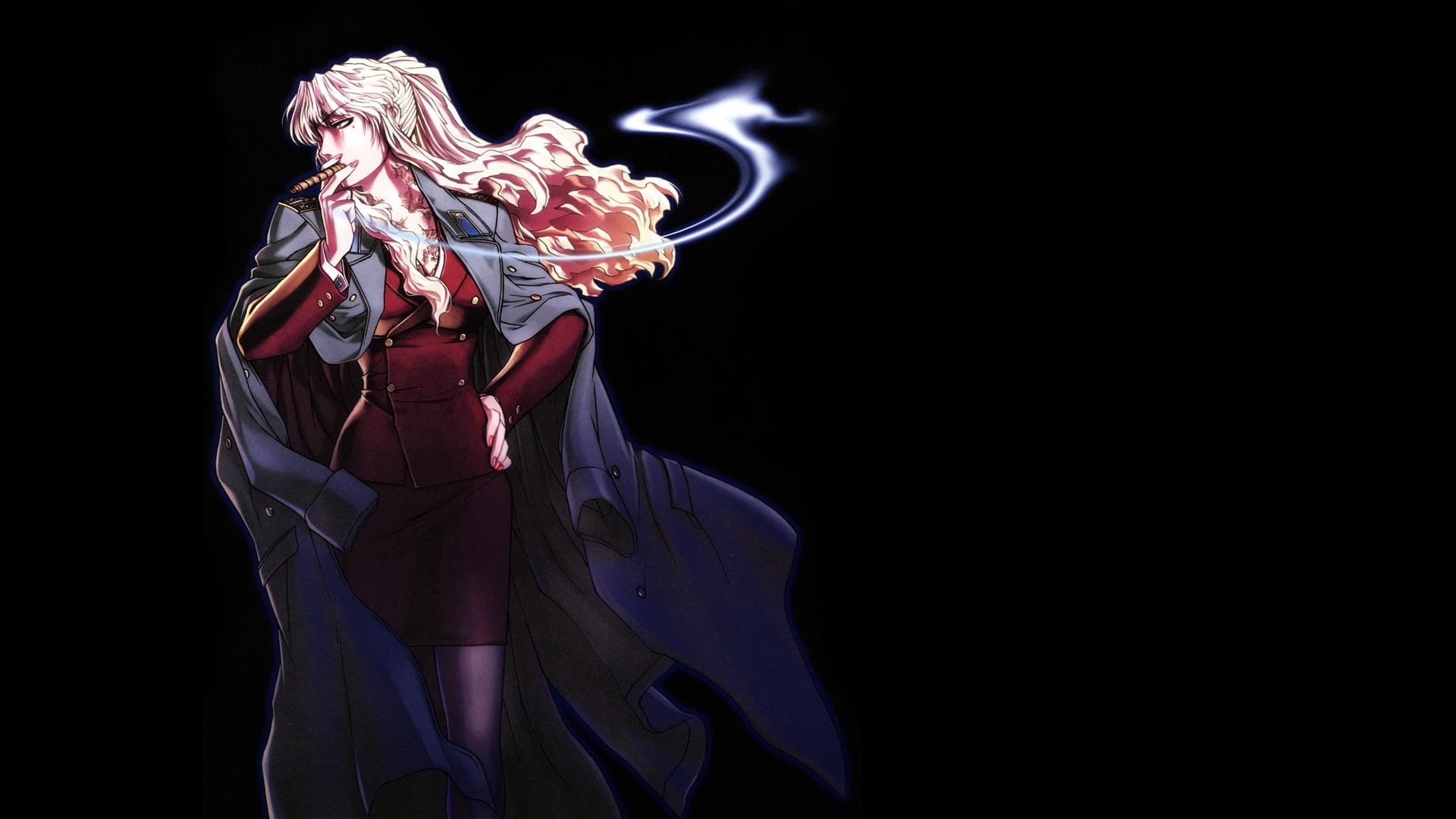 human limb, studio shot, performance, black background, indoors, smoking, 1080P, haired, character, stage, mature adult, women, human body part, anime, HD Wallpaper