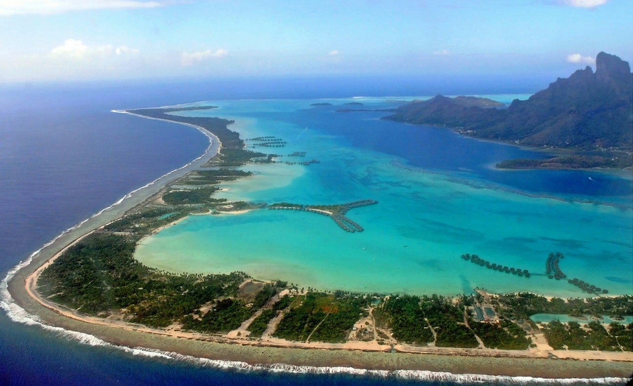 beach, 720P, French Polynesia, landscape, Bora Bora, nature, sea, tropical, aerial view, island, HD Wallpaper
