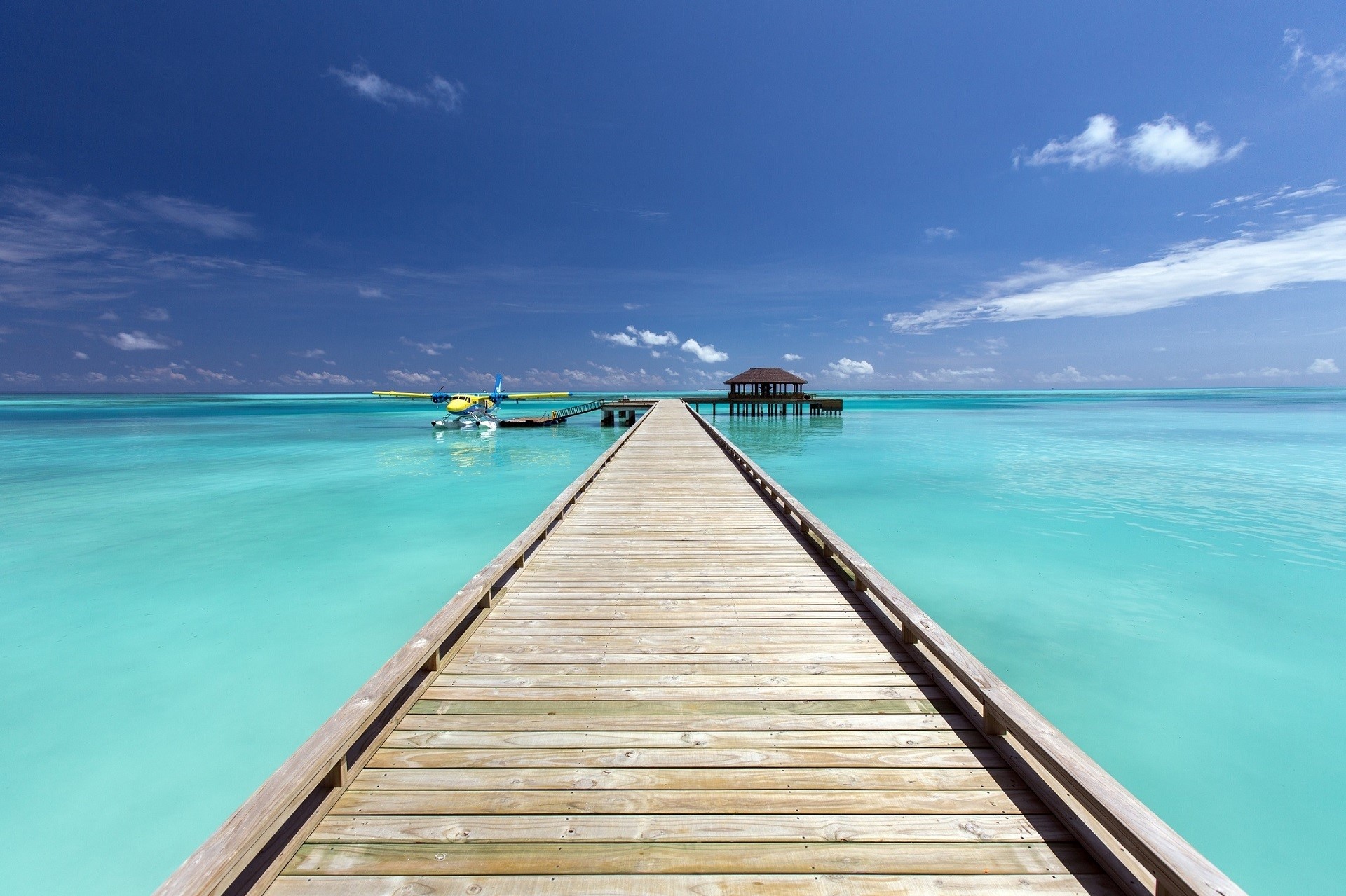 pier, landscape, wood - Material, beach, scenics - nature, scenic, no people, brown, summer, relaxation, velassaru, south Male Atoll, land, blue, turquoise colored, HD Wallpaper