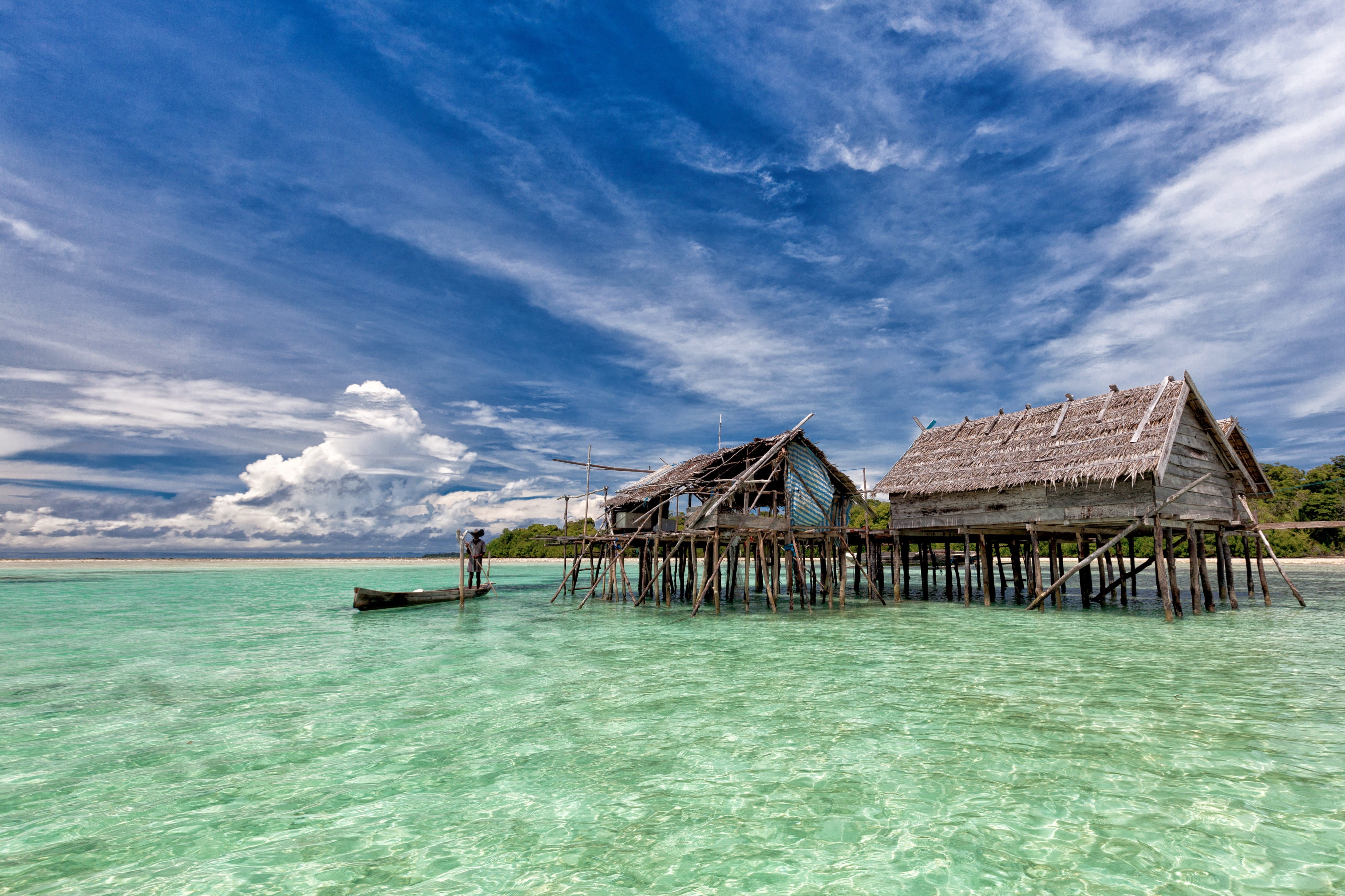 beach, bungalow, the water shed, hut, nature, widi islands, sea, indonesia, travel, blue, house, idyllic, no people, body of water, scenics, turquoise Colored, HD Wallpaper