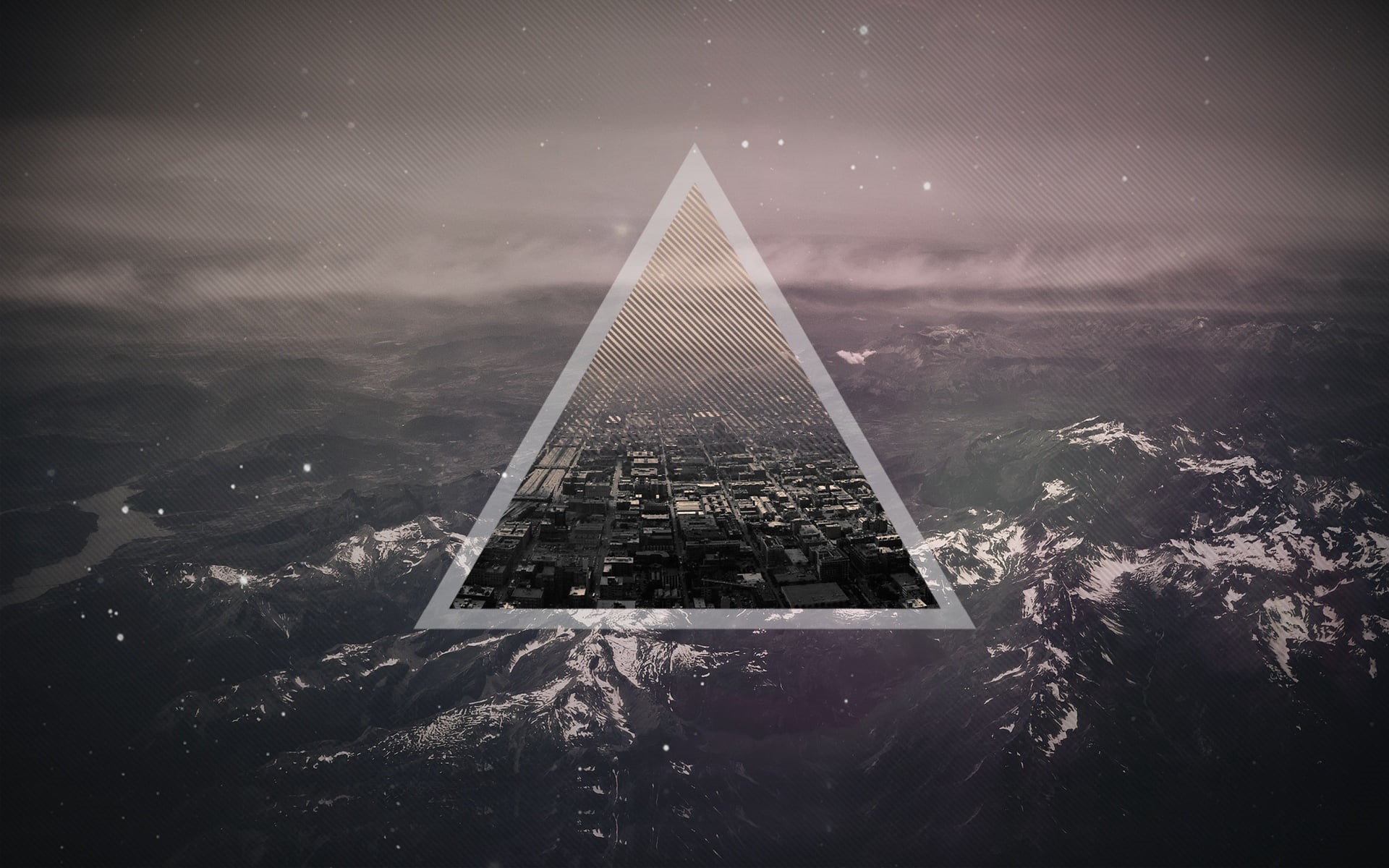 high Up, sky, outdoors, logo, no People, travel, shape, travel destinations, triangle shape, business, night, famous Place, digital composite, journey, HD Wallpaper