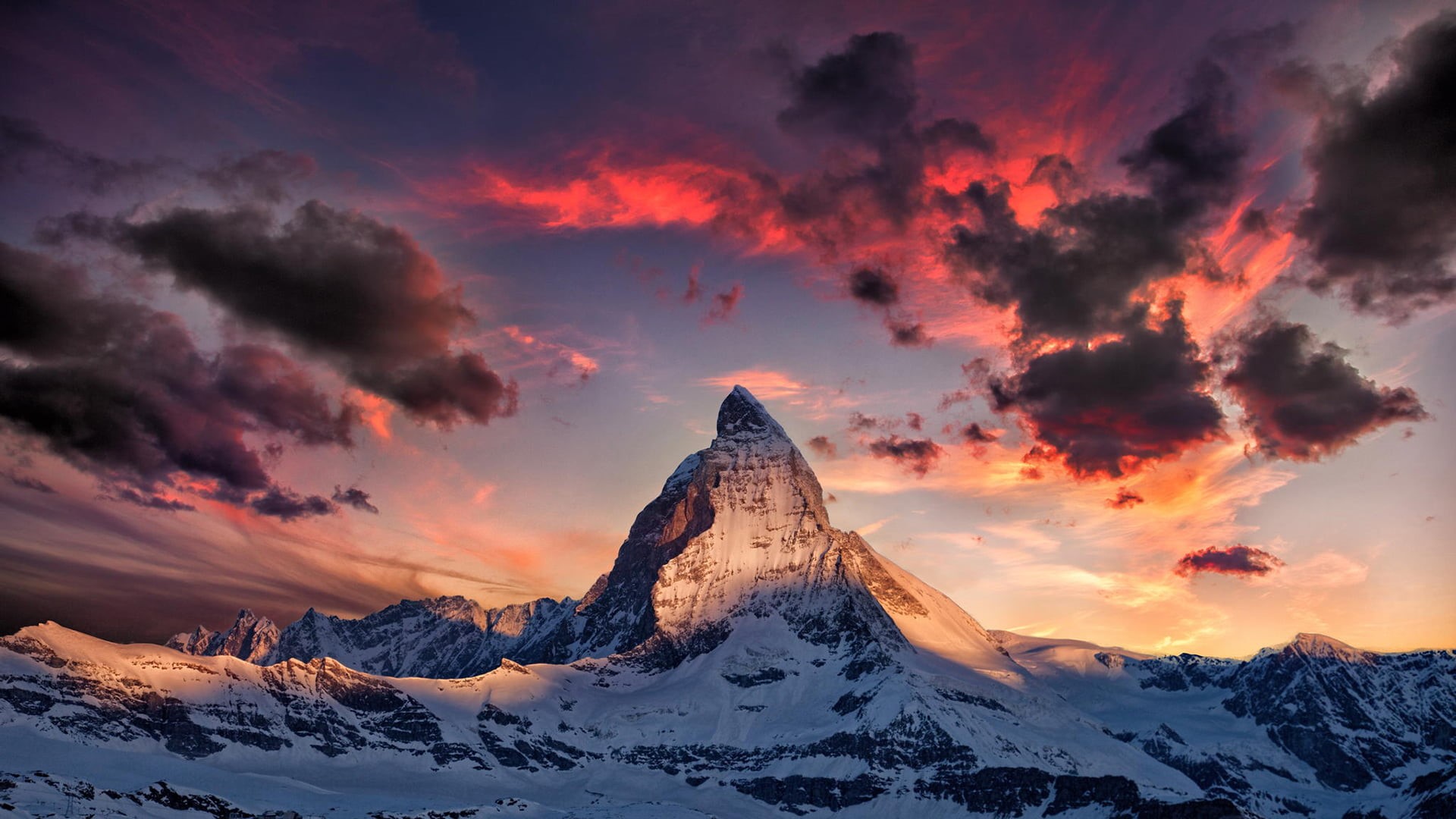 mountain range, sun, environment, monument, landmark, nature, mountain peak, church, religion, snow, pyramid, cold temperature, sky, outdoors, mountain, HD Wallpaper