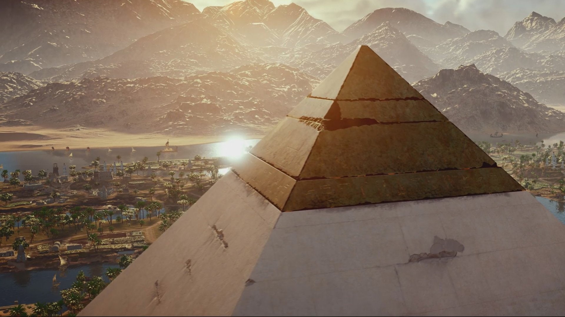 1080P, Assassins Creed, Assassins Creed Origins, Mountain, City, Pyramid, HD Wallpaper