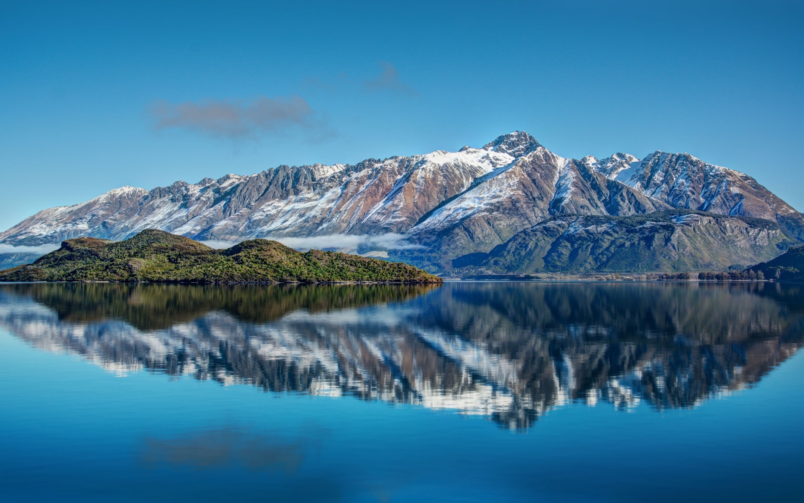 mountain, scenics - nature, sky, cold temperature, tranquil scene, pyramid, Nature, reflection, blue water, snowcapped mountain, glenorchy, Lake, 2K, no people, HD Wallpaper