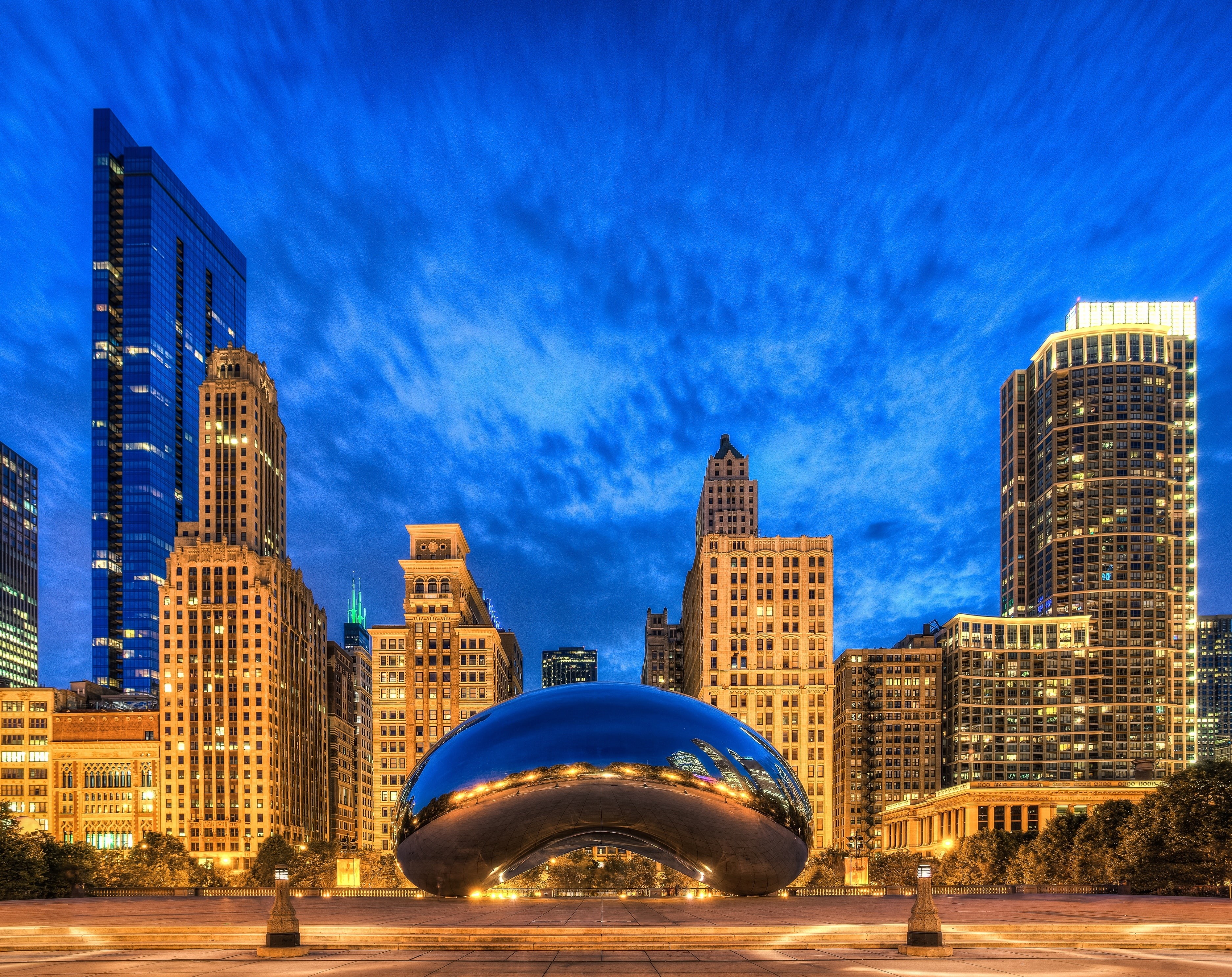 City, states, financial district, Night, Bean, Millennium, Dusk, office building exterior, tall - high, building exterior, urban skyline, modern, Architecture, HD Wallpaper