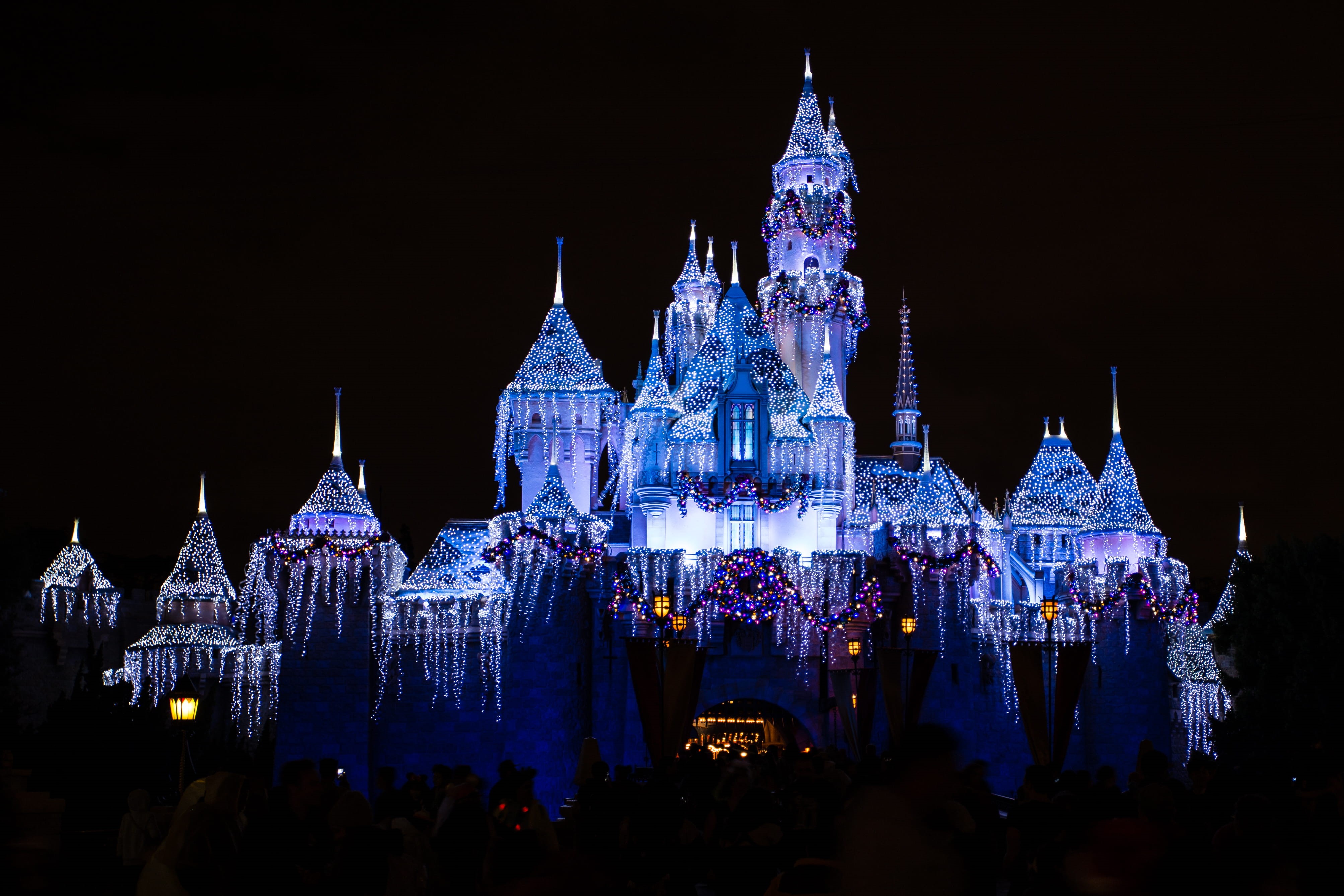 city, built structure, celebration, belief, 4K, architecture, christmas market, anaheim, illuminated, building, magic, fairy, place of worship, religion, HD Wallpaper
