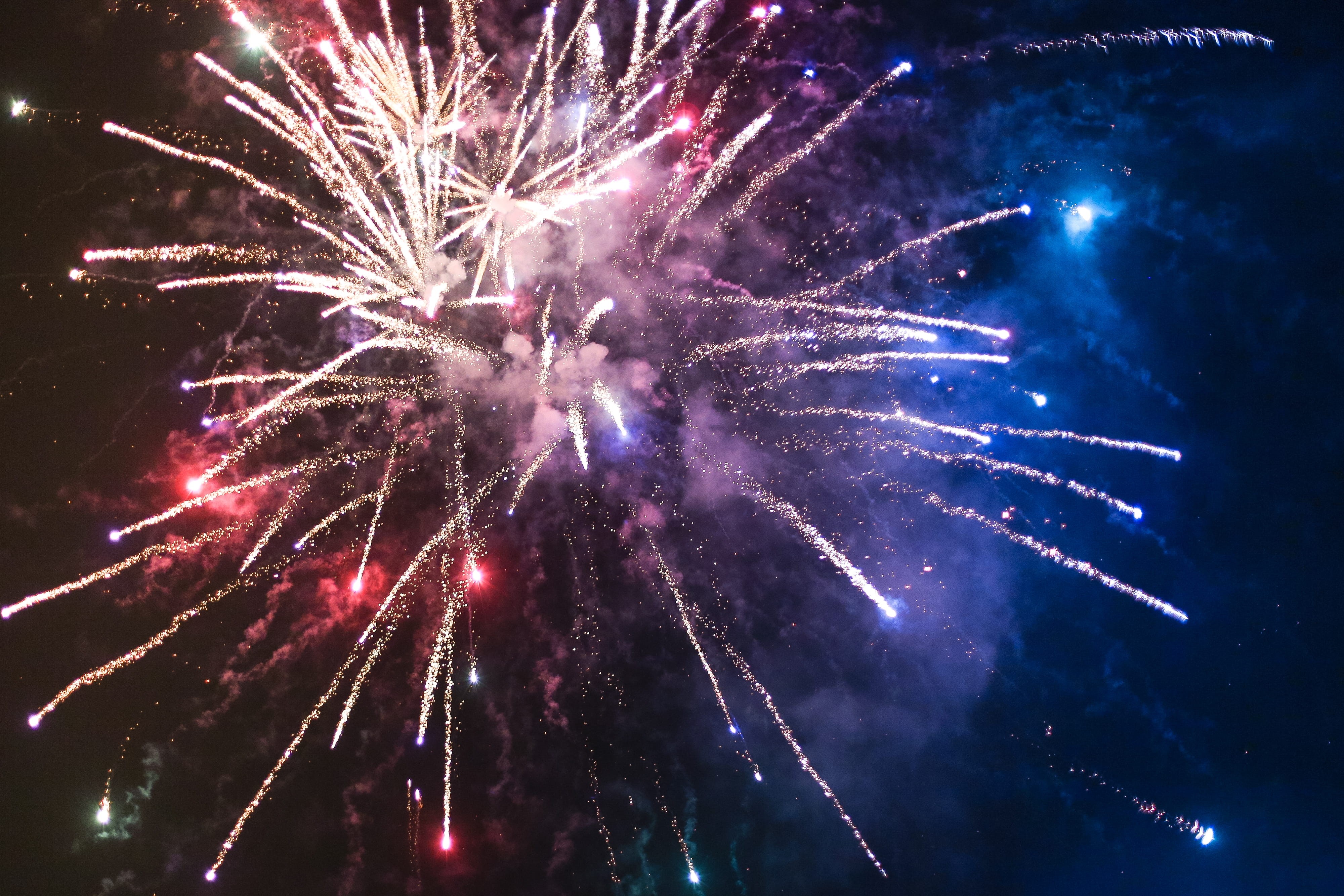 night, sky, purple, july, celebration, independence day, event, 4th of july, nye, explosive, illuminated, nature, new years eve, colorful, exploding, new year, HD Wallpaper