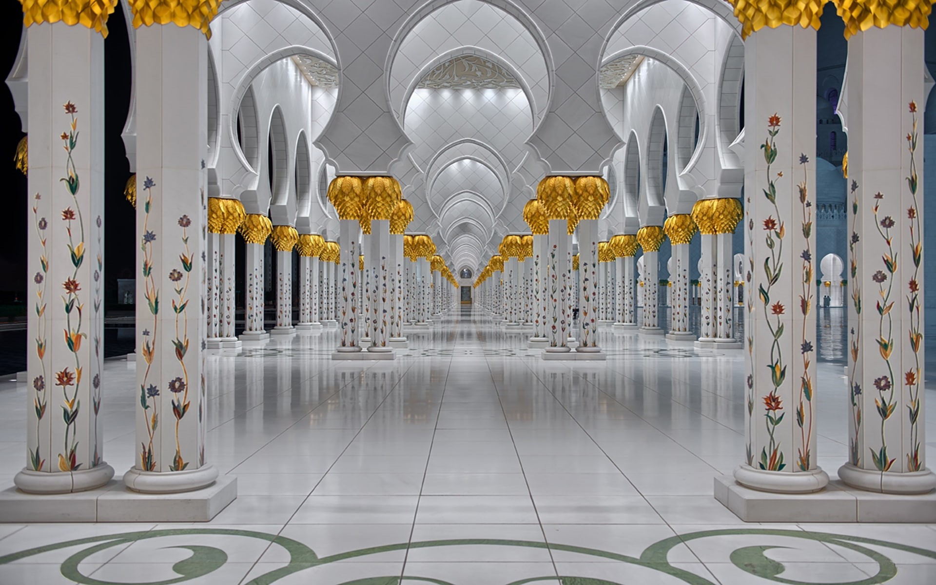 columns, dhabi, sheikh, 1080P, grand, white, marble, decoration, backgrounds, floral, desktop, united, zayed, arab, abu, mosque, emirates, HD Wallpaper