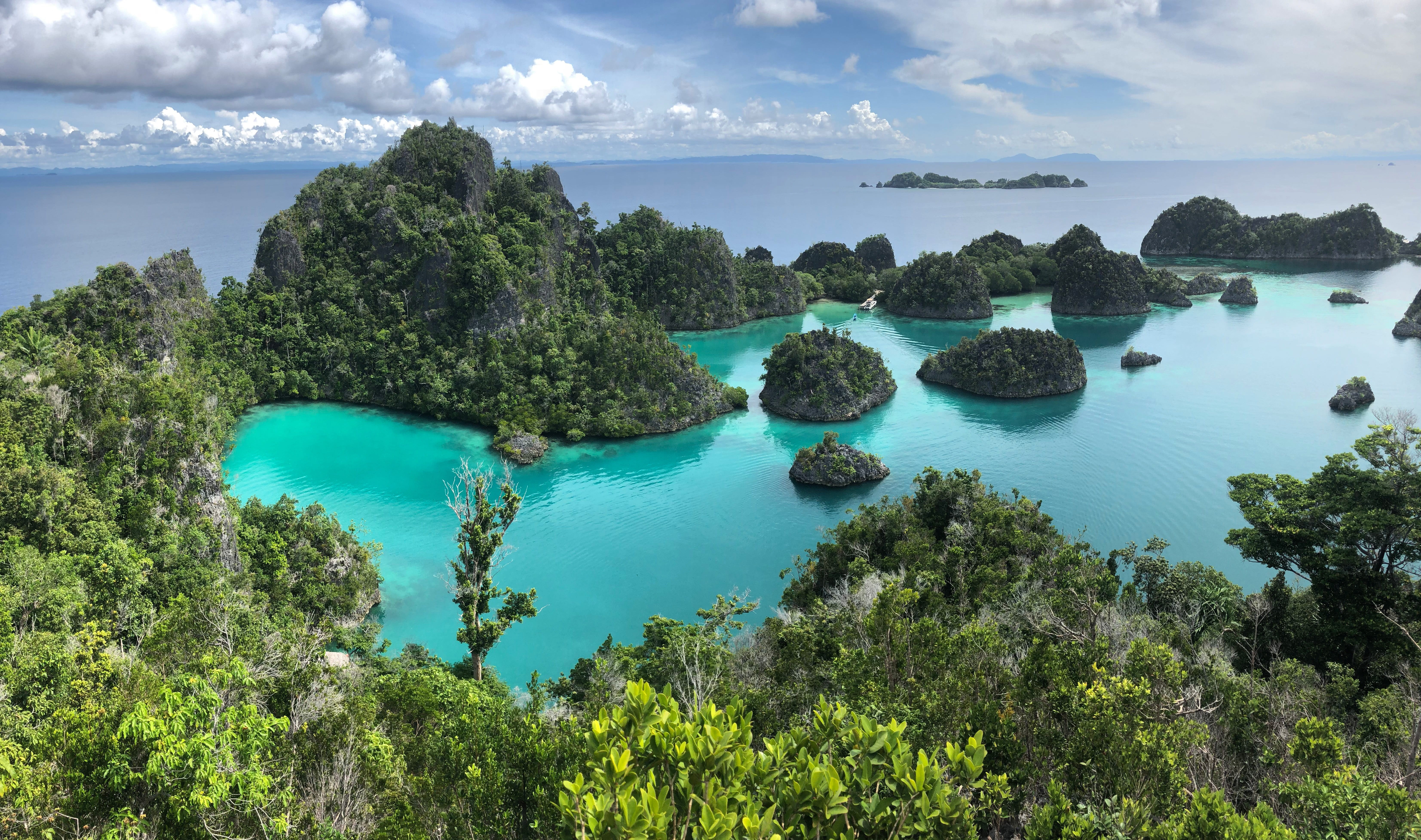 nature, surrounded, tropical, raja ampat, bay, eye, idyllic, papua, landscape, 5K, tranquil scene, scenics - nature, blue, no people, travel, lagoon, ampat, HD Wallpaper