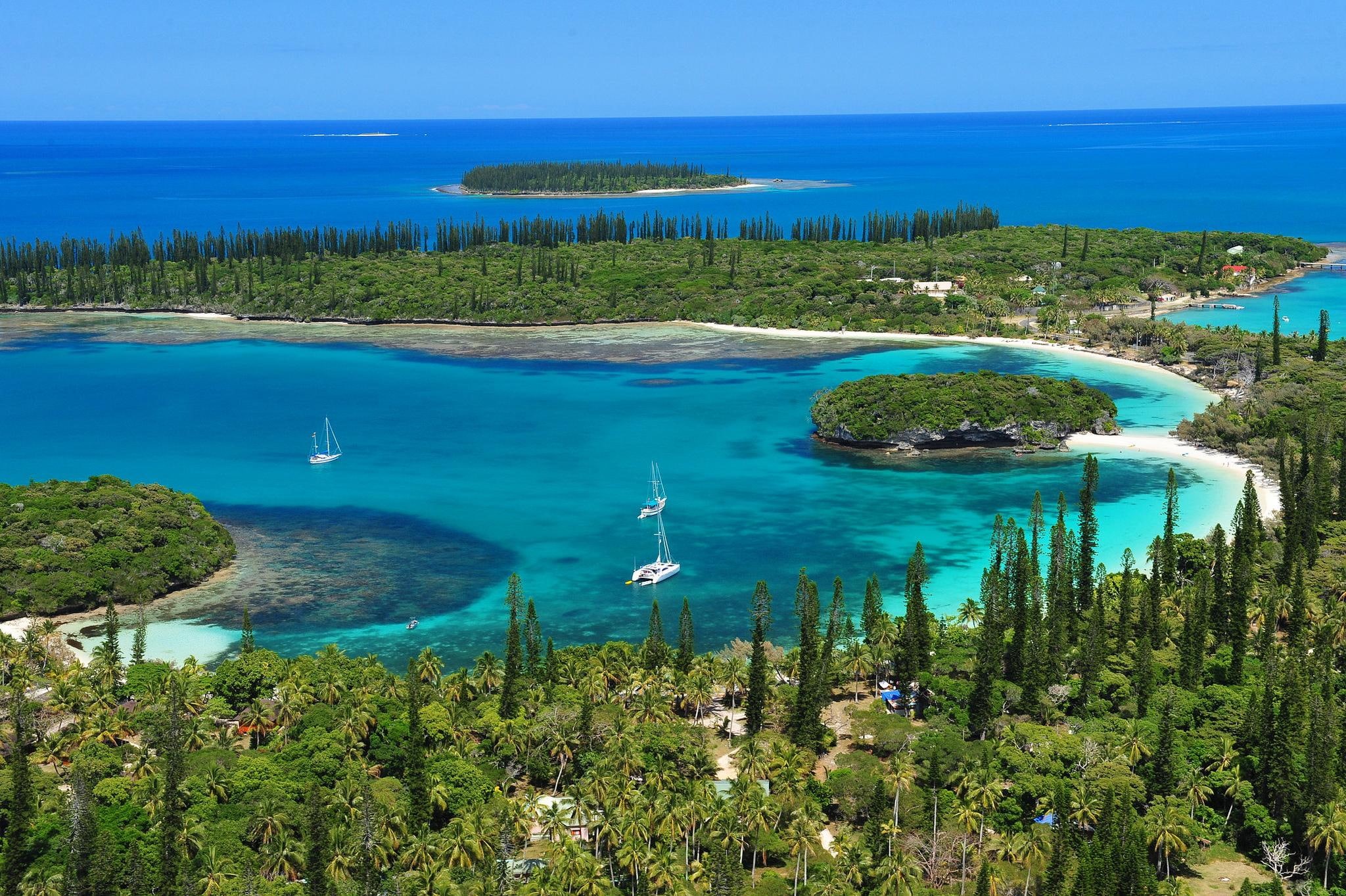 new, 1080P, ocean, trees, caledonia, blue, pacific, beach, islands, pine, south, tropical, sand, isle-of-pines, polynesia, lagoon, HD Wallpaper