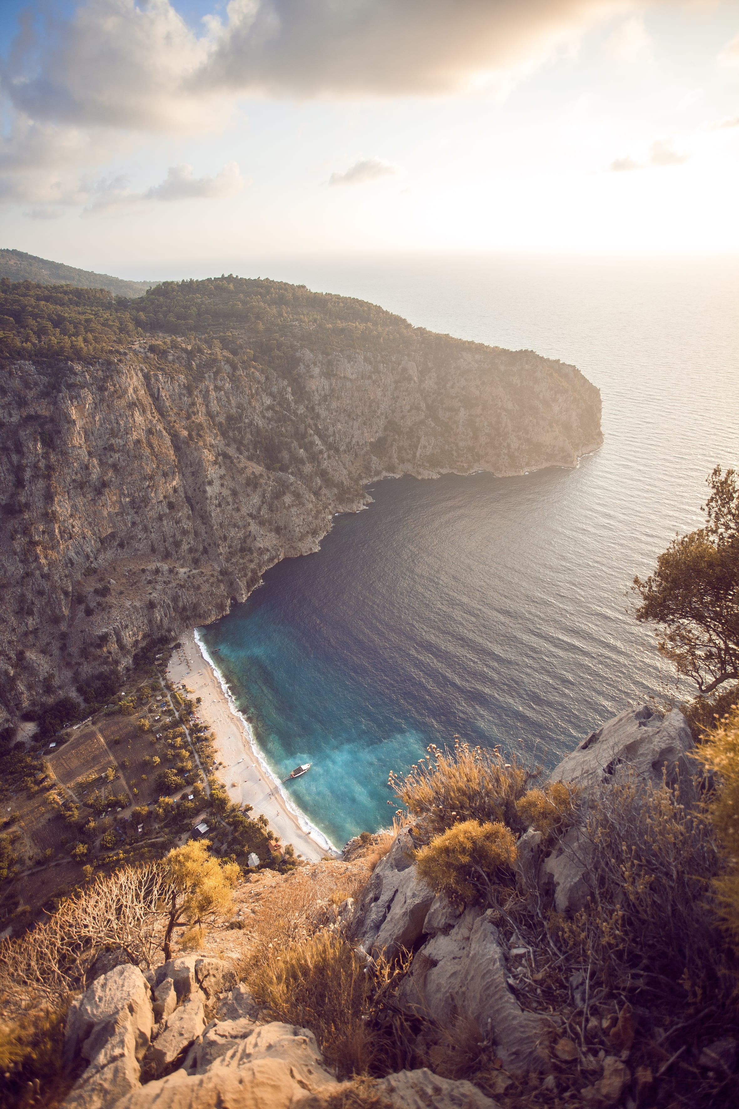 sunset, tranquility, solid, 2K, outdoors, beauty in nature, rock - object, scenics - nature, daytime, boat, sky, travel, photography, nature, fethiye, Phone HD Wallpaper
