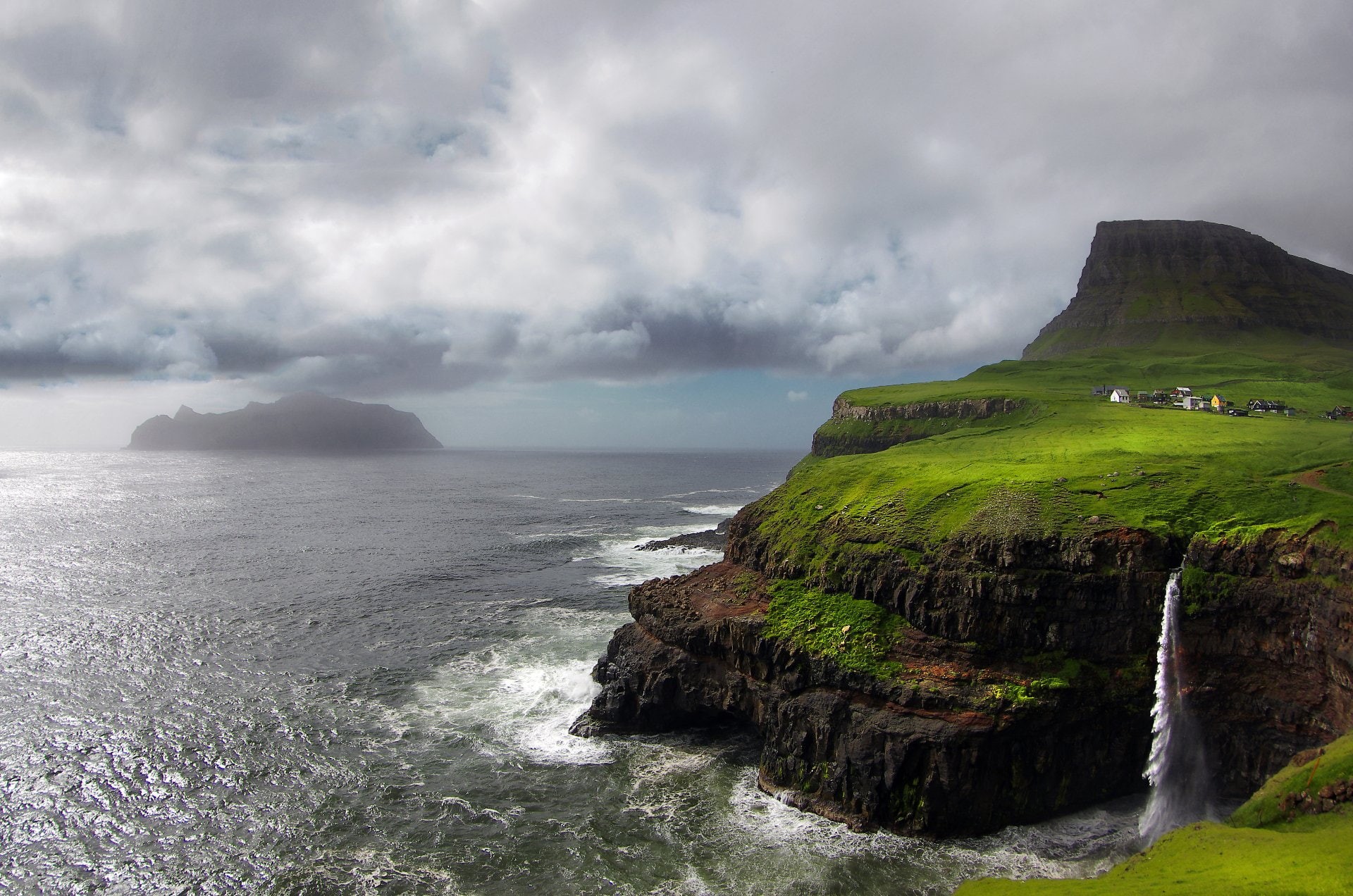 Gásadalur, Arctic, Landscape, Man Made, Village, Sea, 1080P, Waterfall, Coast, Denmark, Scandinavia, Cloud, Faroe Islands, Shore, HD Wallpaper