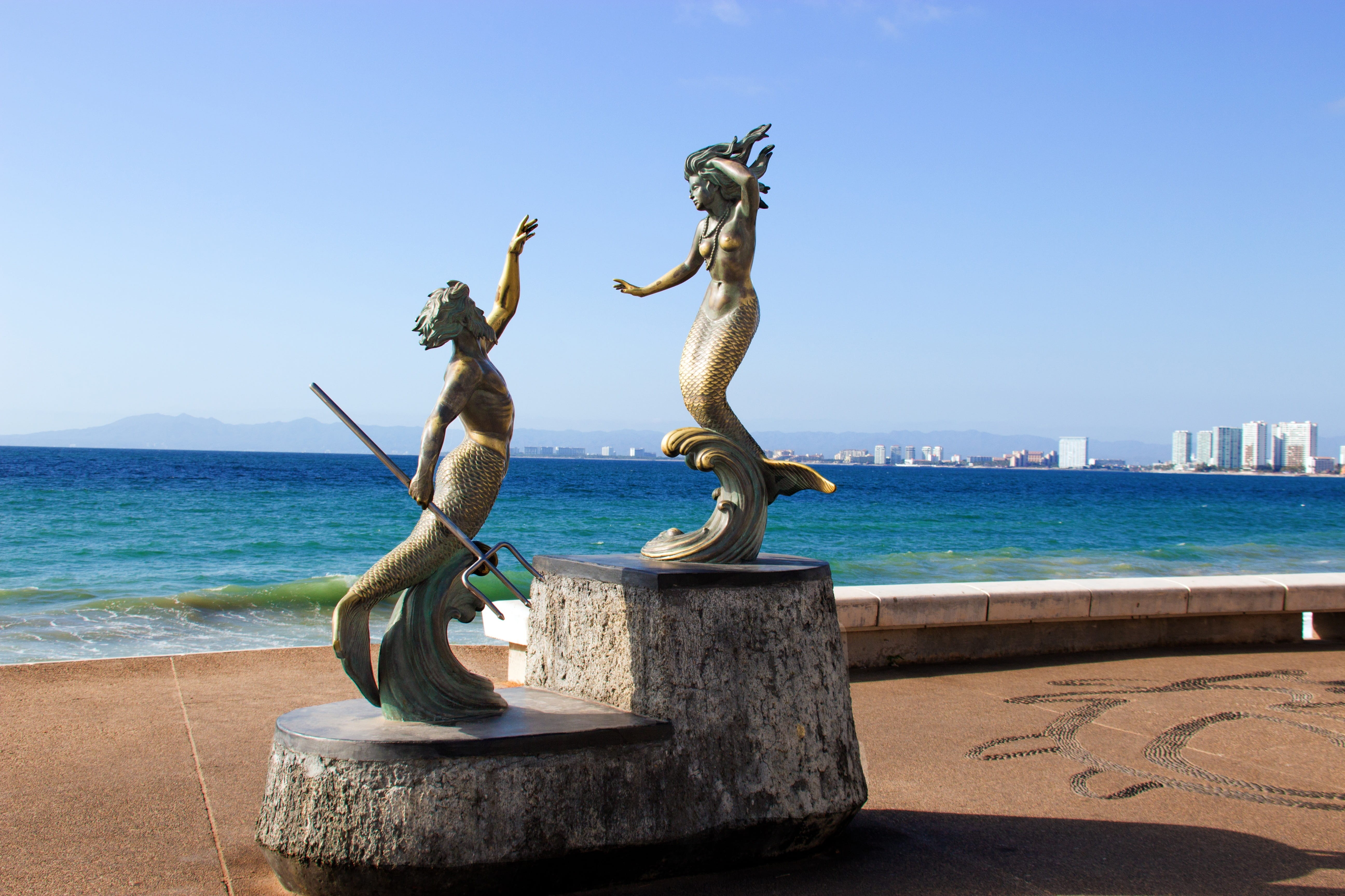 human representation, representation, outdoors, daytime, day, Mermaid, statues, nature, Statue, architecture, travel Destinations, beach, brown, clear sky, HD Wallpaper