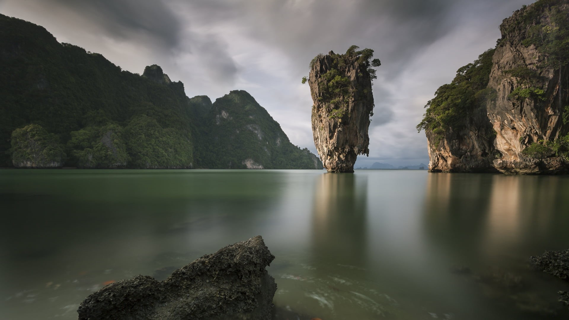 landscape, water, Thailand, trees, nature, Phang Nga bay, clouds, 1080P, mountains, HD Wallpaper