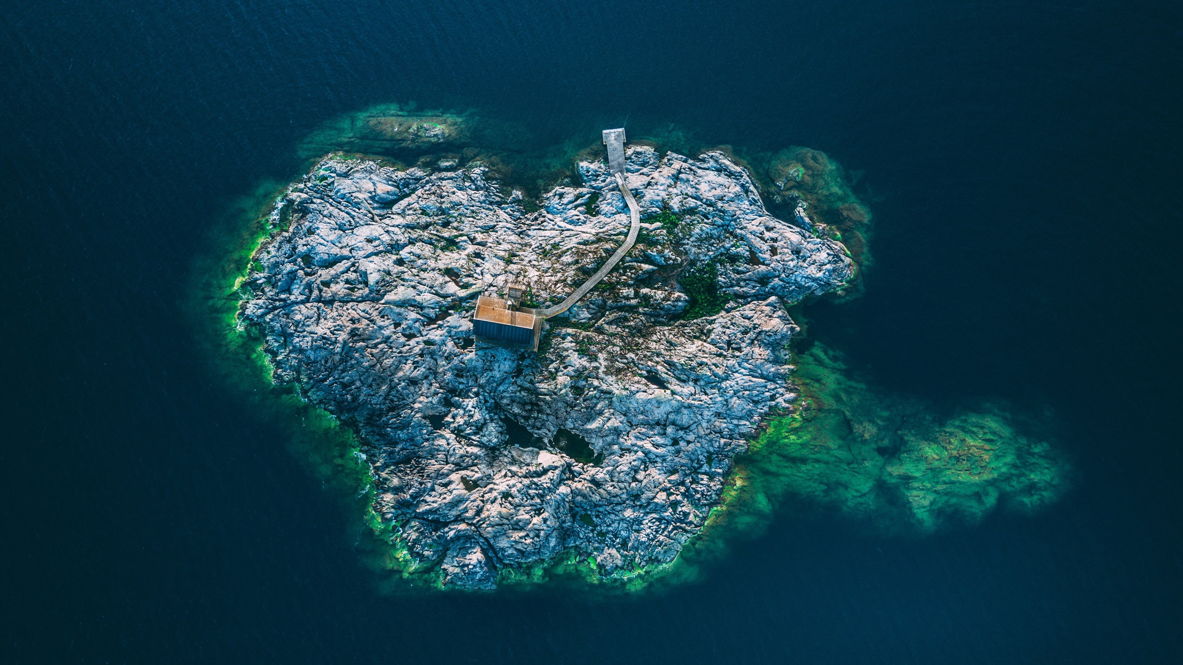 water, outdoors, landscape, underwater, sea, grey, no people, building exterior, mountain, green, built structure, 4K, high angle view, travel, day, scenics - nature, HD Wallpaper