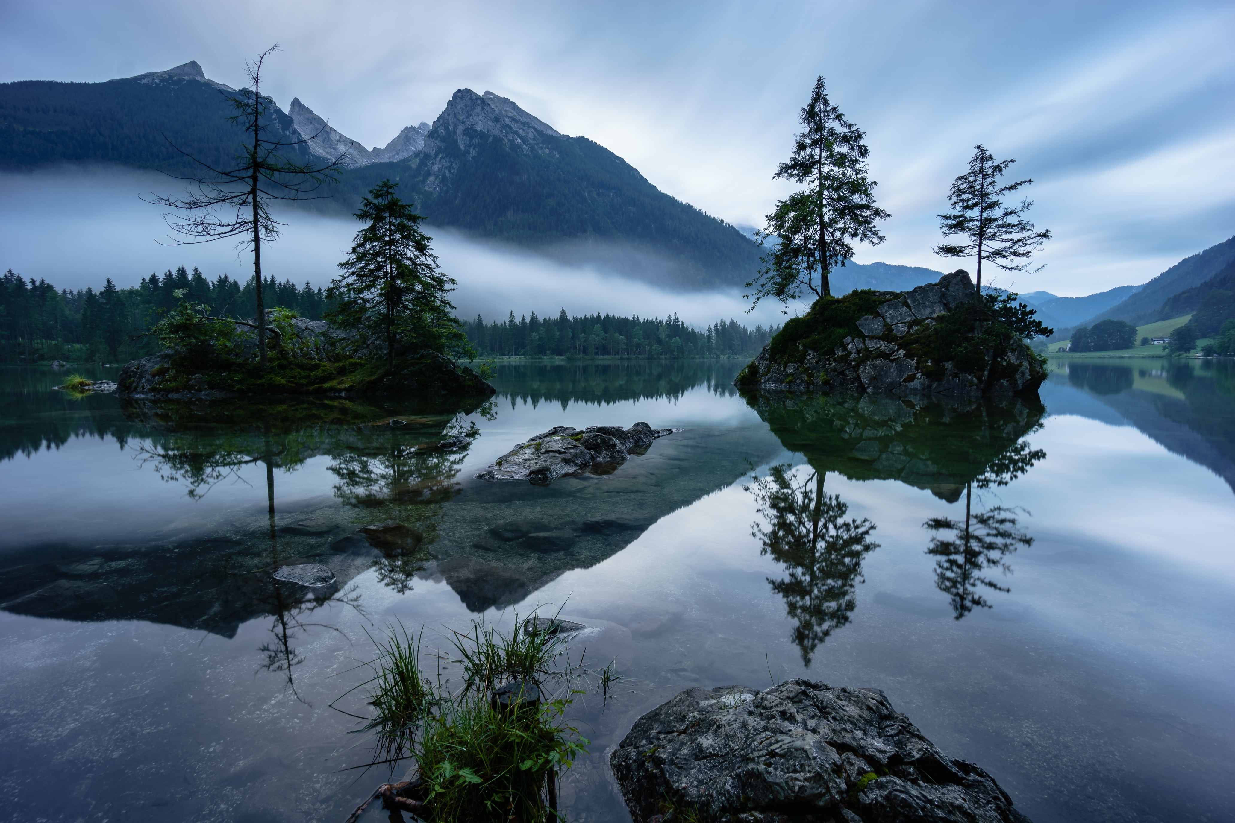 Outdoors, fog, Alps, Lake, covered, Morning Mood, Bayern, Clouds, Water, Hiking, forest, Berchtesgadener Land, Wolken, Bergsee, 4K, near, Hintersee, Wasser, HD Wallpaper