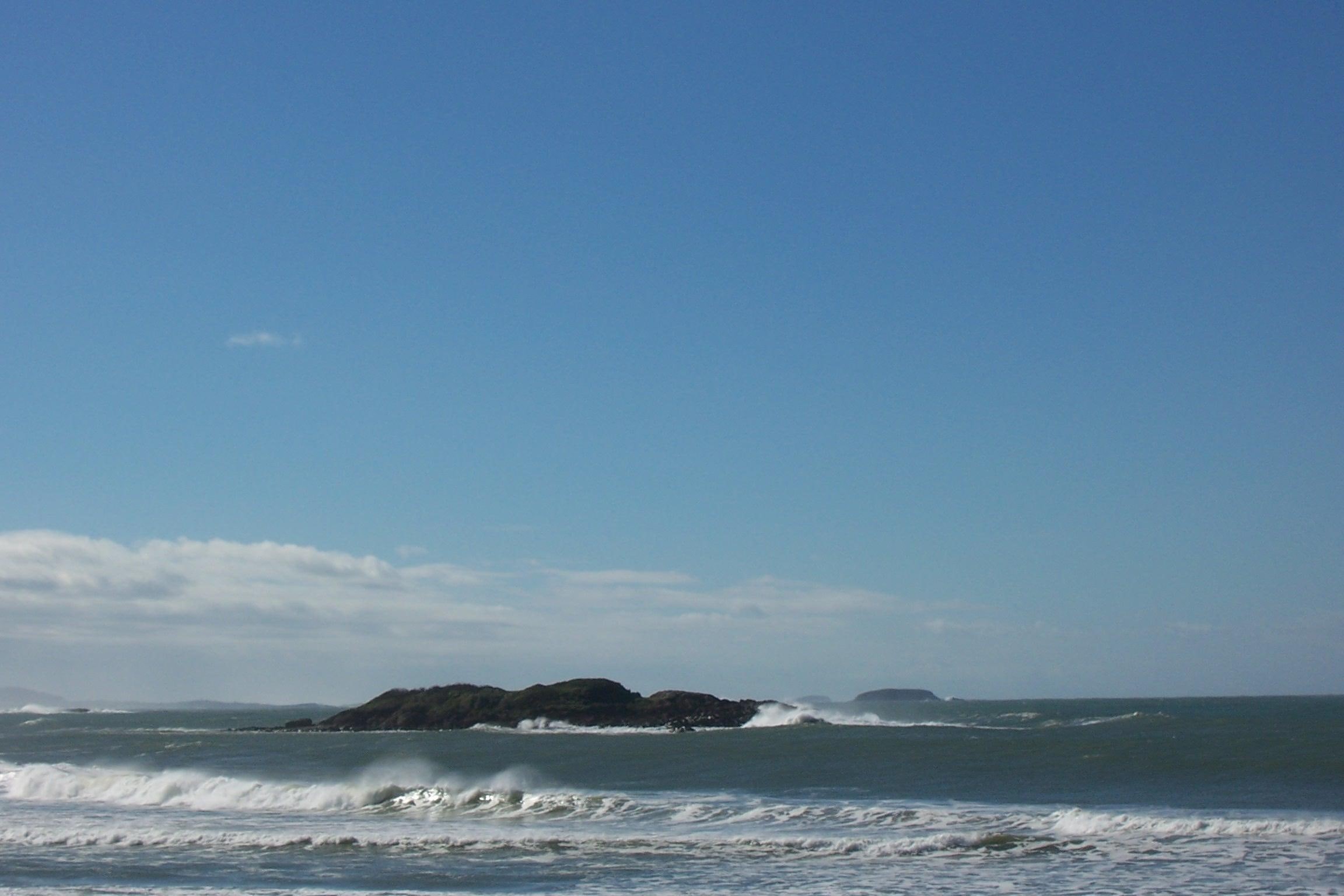 waves, ocean, breaking, blue, nature and landscapes, islet, green, island, nature, sea, 1080P, HD Wallpaper