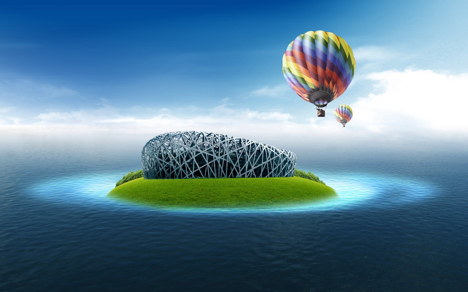 beauty In Nature, heat - Temperature, sunset, water, sky, ocean, balloon, sunrise - Dawn, transportation, air vehicle, sea, cloud - Sky, no people, near, HD Wallpaper