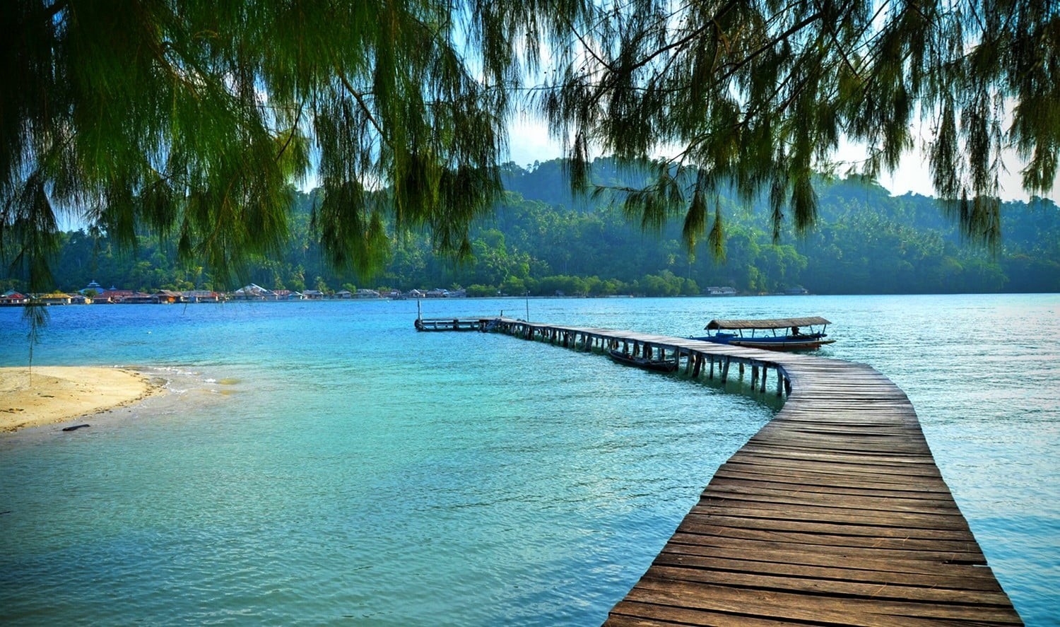 outdoors, boat, island, hills, water, wooden, tree, nature, mode of transportation, beach, dock, sea, scenics - nature, wood, trees, jetty, day, tranquil scene, HD Wallpaper
