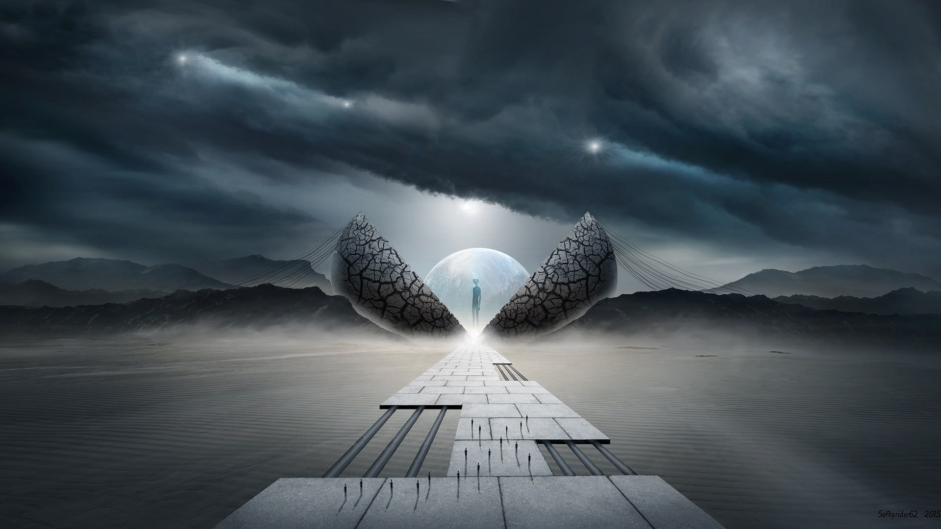 v, science fiction, aliens, water, concept art, 1080P, surreal, tranquil scene, no people, giant, lake, fantasy art, outdoors, pier, scenics - nature, HD Wallpaper