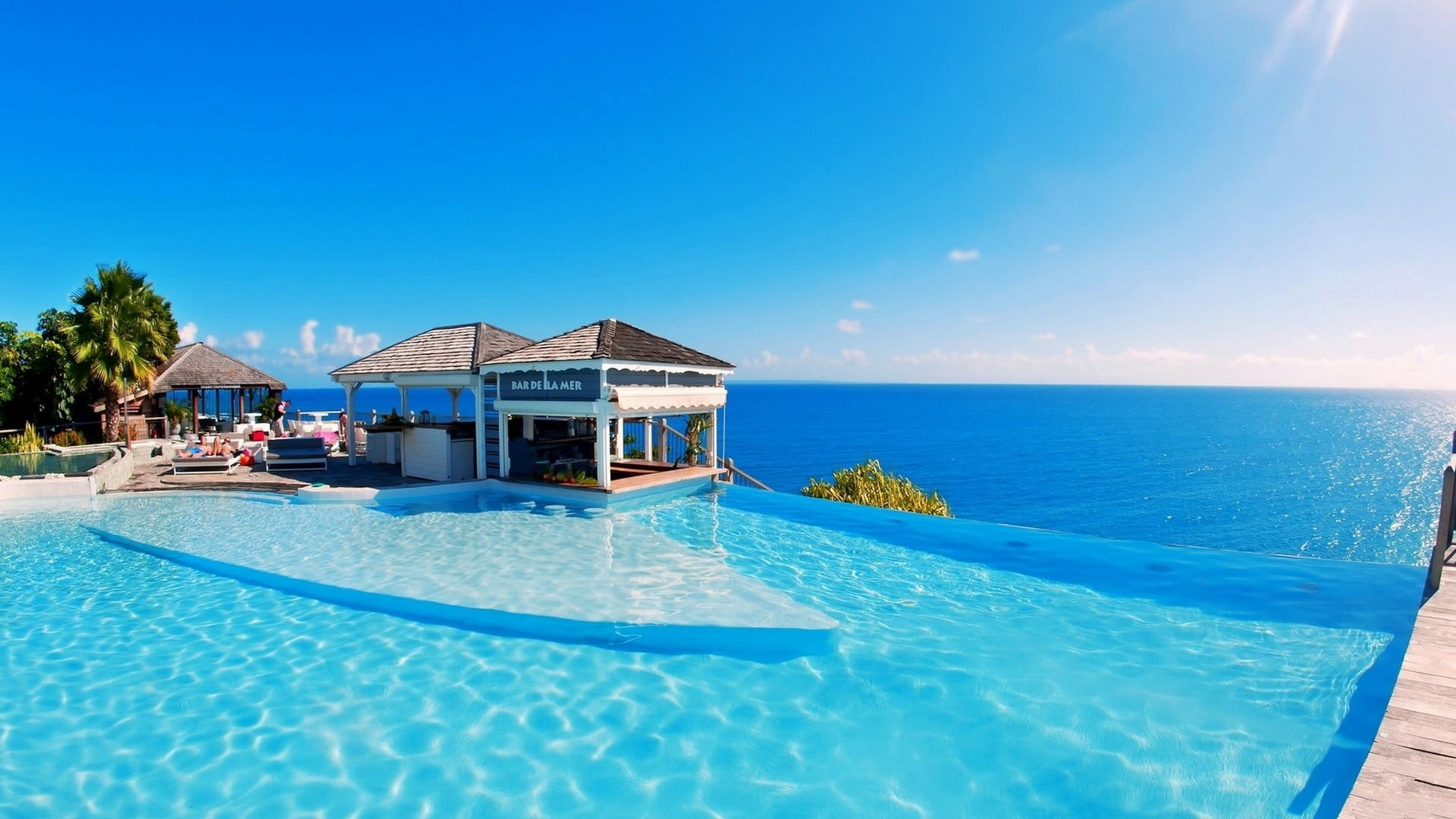 tranquil scene, nature, sky, caribbean, blue sky, maldives, resort, no people, scenics - nature, ocean, vacation, sunlight, tranquility, horizon over water, HD Wallpaper