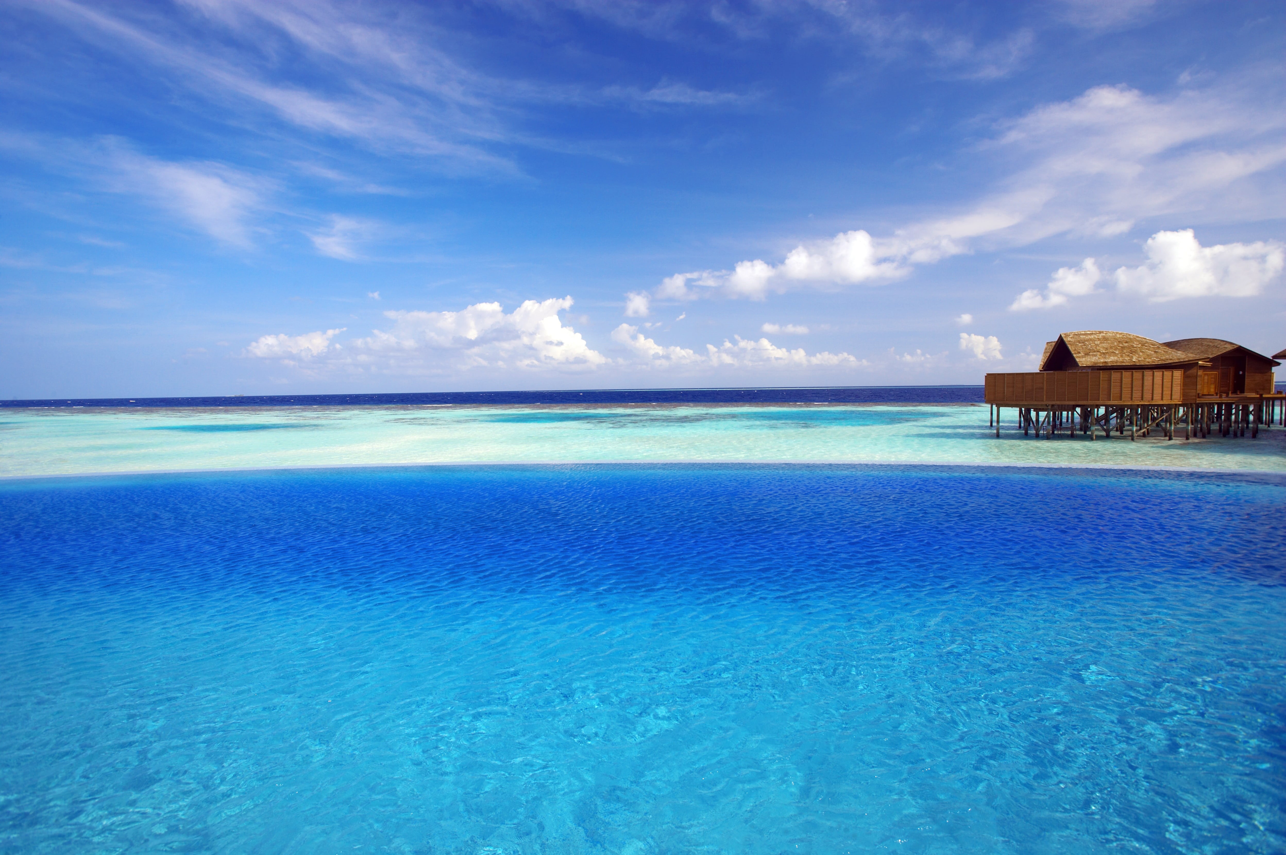 bay Of Water, villa, velassaru, travel Locations, tourism, tranquility, tranquil Scene, lagoon, tropical, travel, beauty In Nature, coastline, turquoise Colored, HD Wallpaper